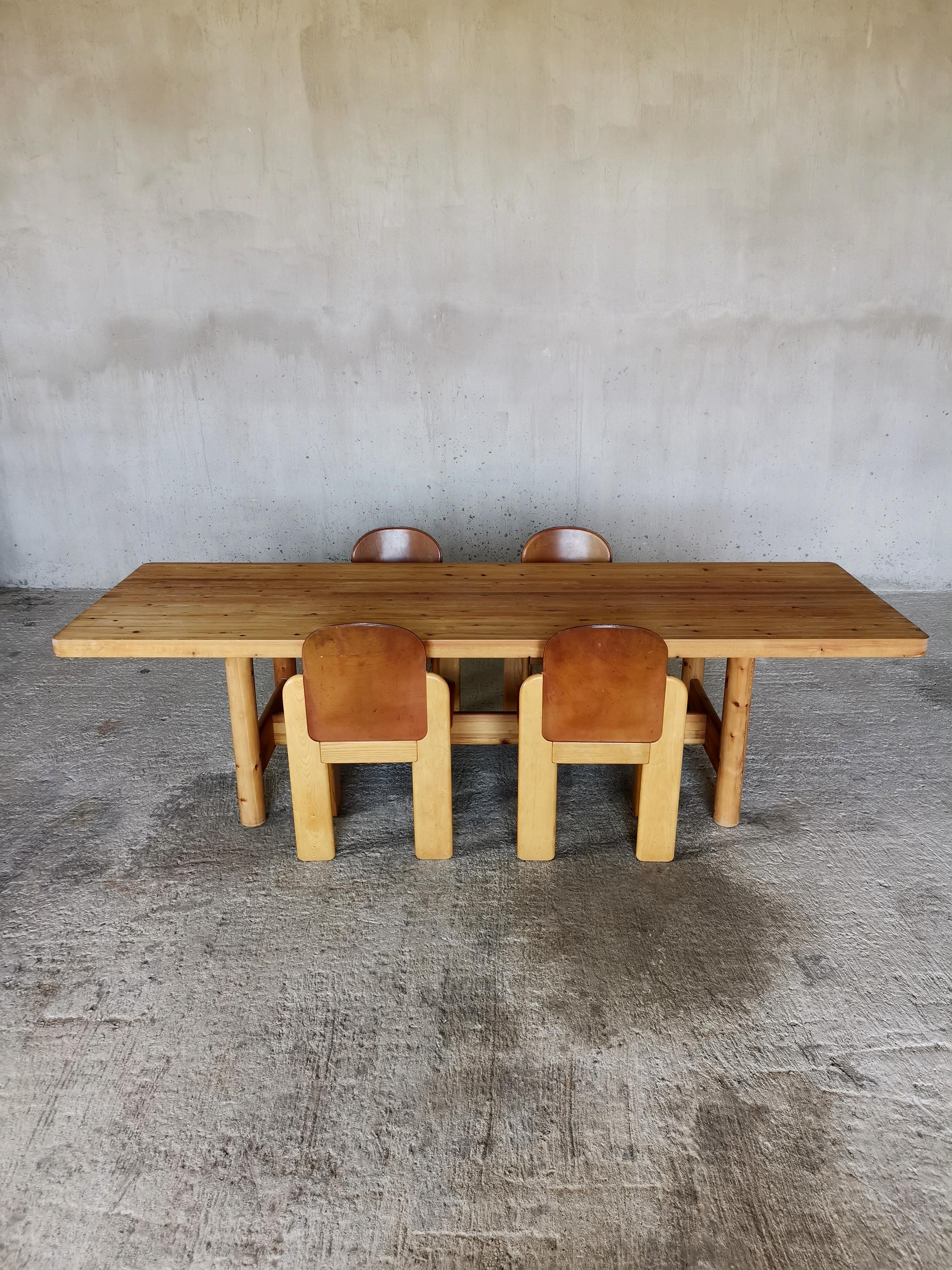 Pine Extra long minimalist solid pine dining table. Design Friis & Moltke Denmark 70s