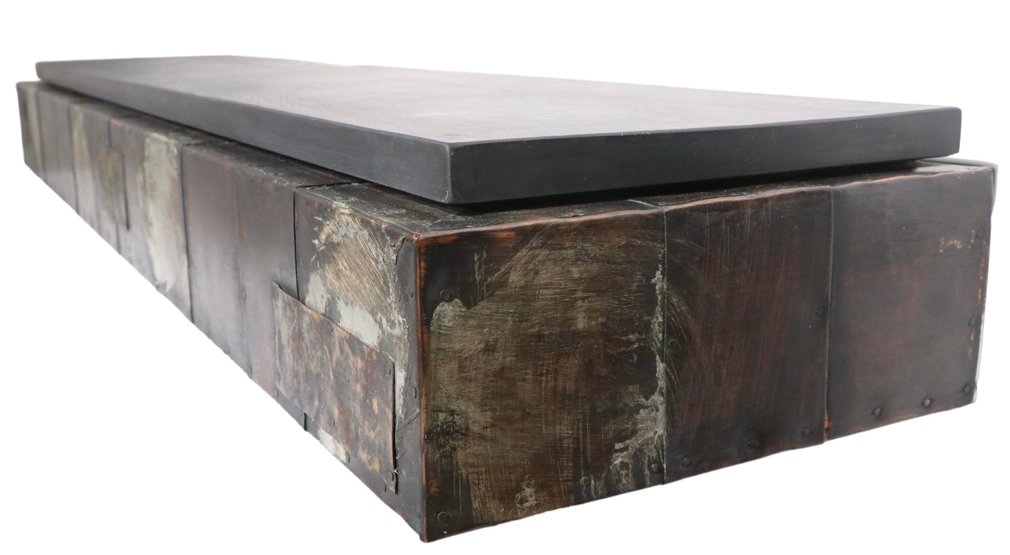 Extra Long Brutalist Wall Mount Shelf and Matching Wall Mirror by Paul Evans 7