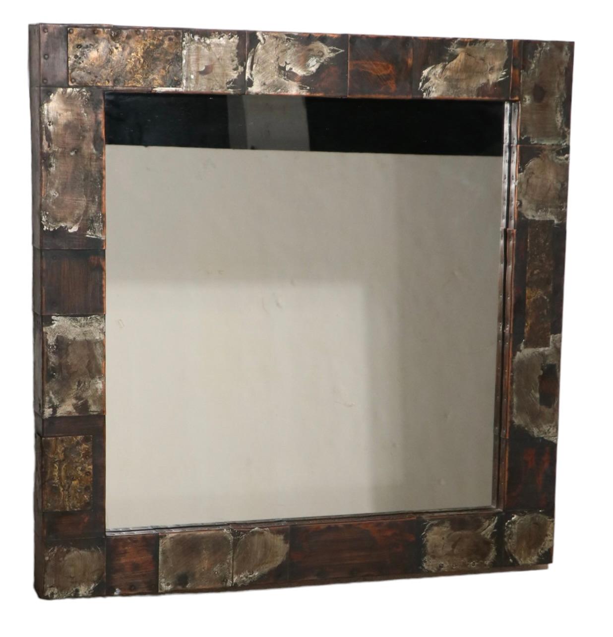 American Extra Long Brutalist Wall Mount Shelf and Matching Wall Mirror by Paul Evans For Sale