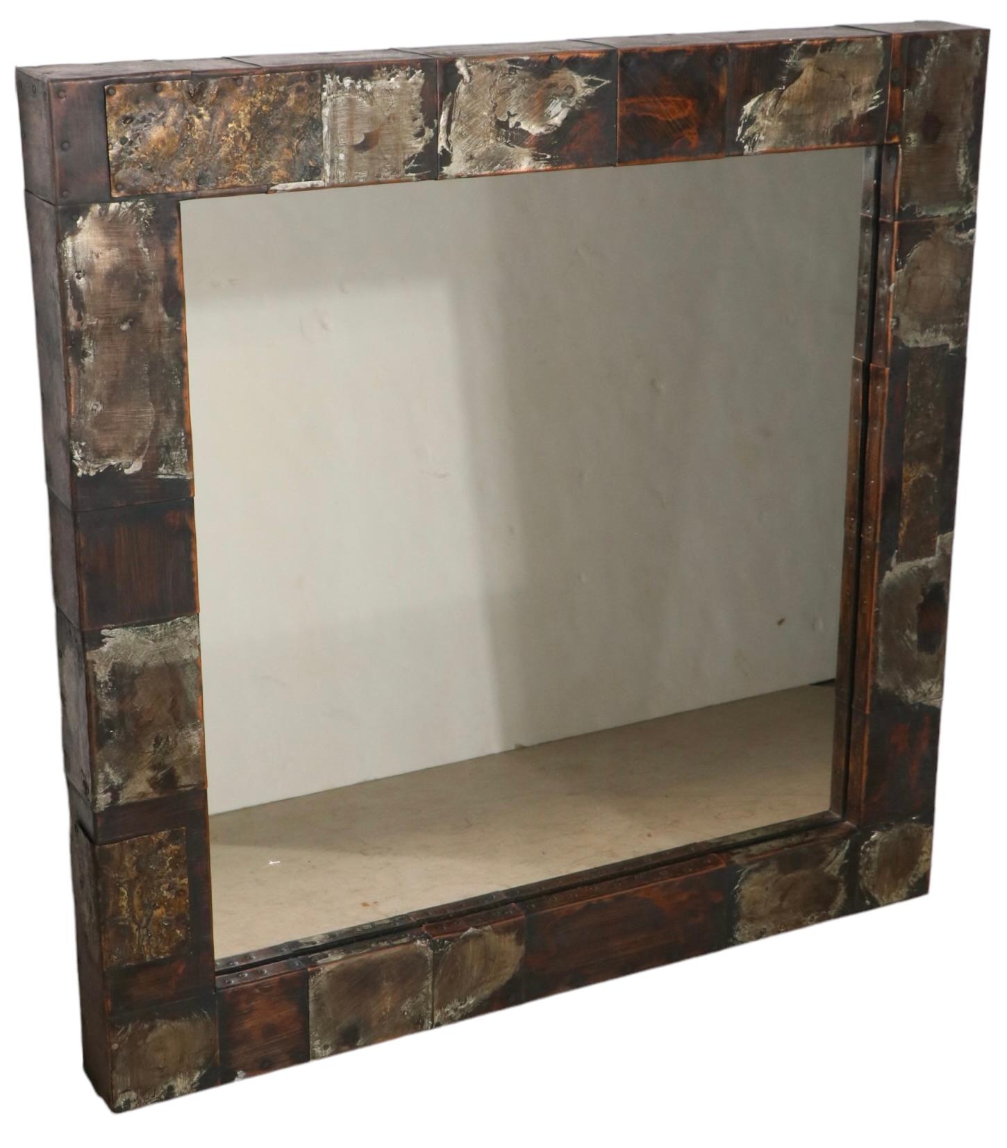 Late 20th Century Extra Long Brutalist Wall Mount Shelf and Matching Wall Mirror by Paul Evans For Sale