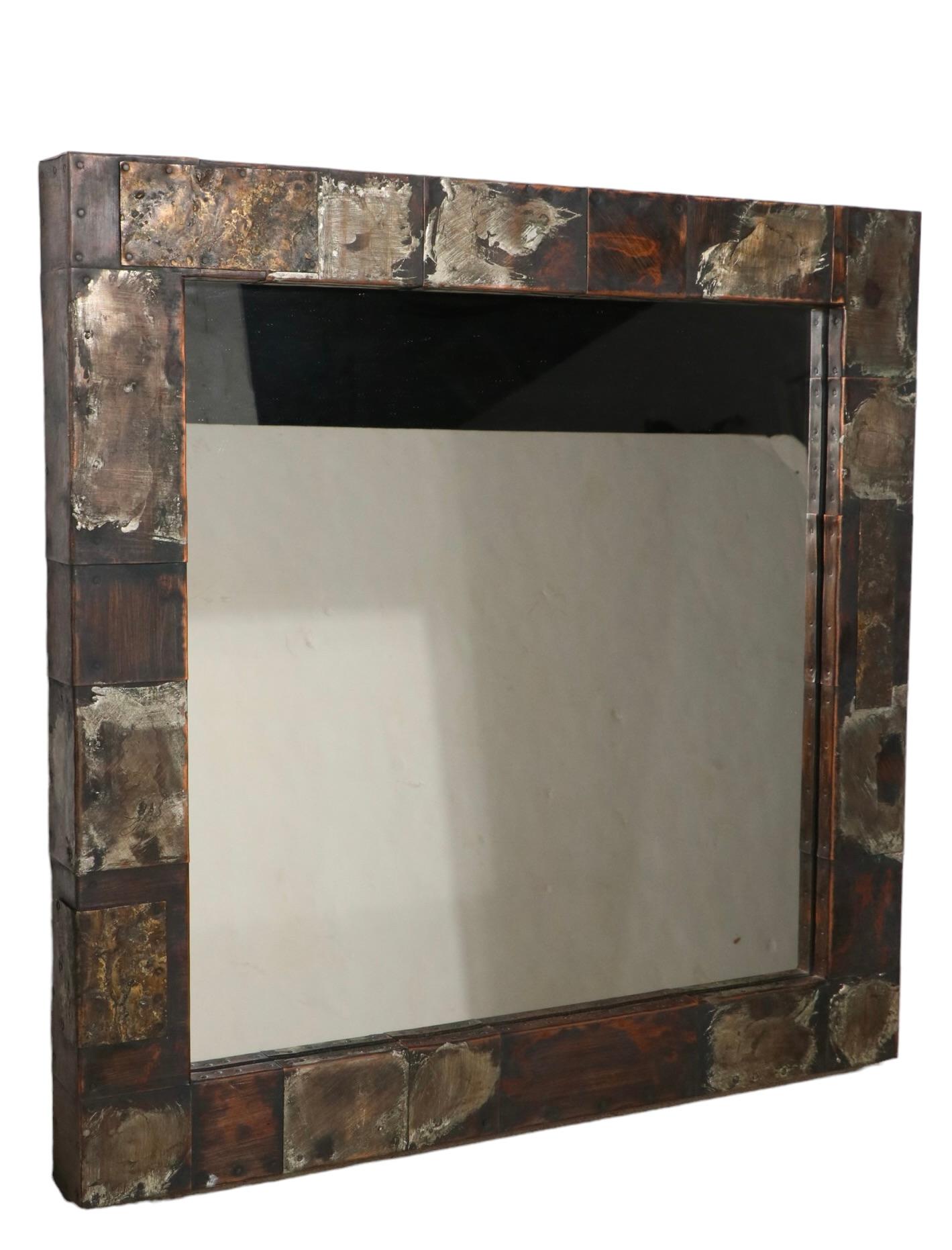 Brass Extra Long Brutalist Wall Mount Shelf and Matching Wall Mirror by Paul Evans For Sale