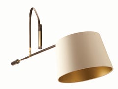 Extra Long cantilevered Swing Arm wall sconce with Silk Shade