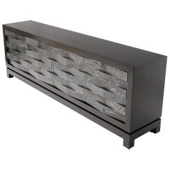 Extra Long Ceruised Limed Oak Basket Weave Front Drawers Dresser Credenza