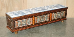 EXTRA LONG CIRCA 1840 HAND PAiNTED COFFER TRUNK CHEST USED AS HALL BENCH SEATING