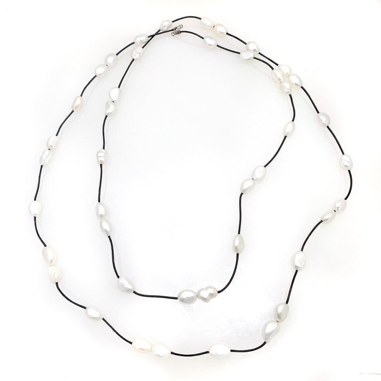 Extra Long Cultured Pearl on Leather Necklace at 1stDibs