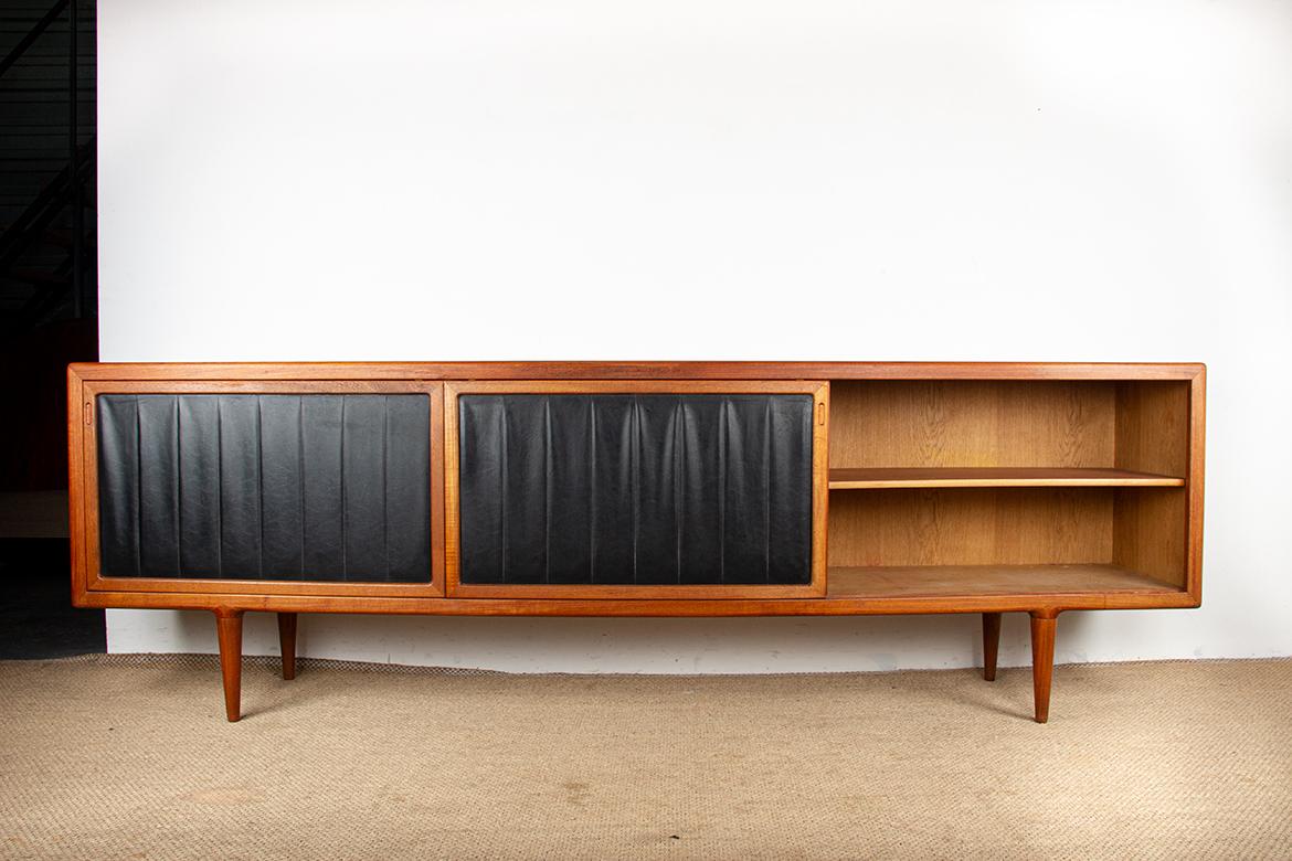 Credenza danese extra lunga, teak, quercia, similpelle, 280 cm, Arne Hovmand-Olsen. in vendita 8