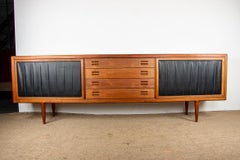 Extra long Danish sideboard, teak, oak, leatherette, 280 cm, Arne Hovmand-Olsen.