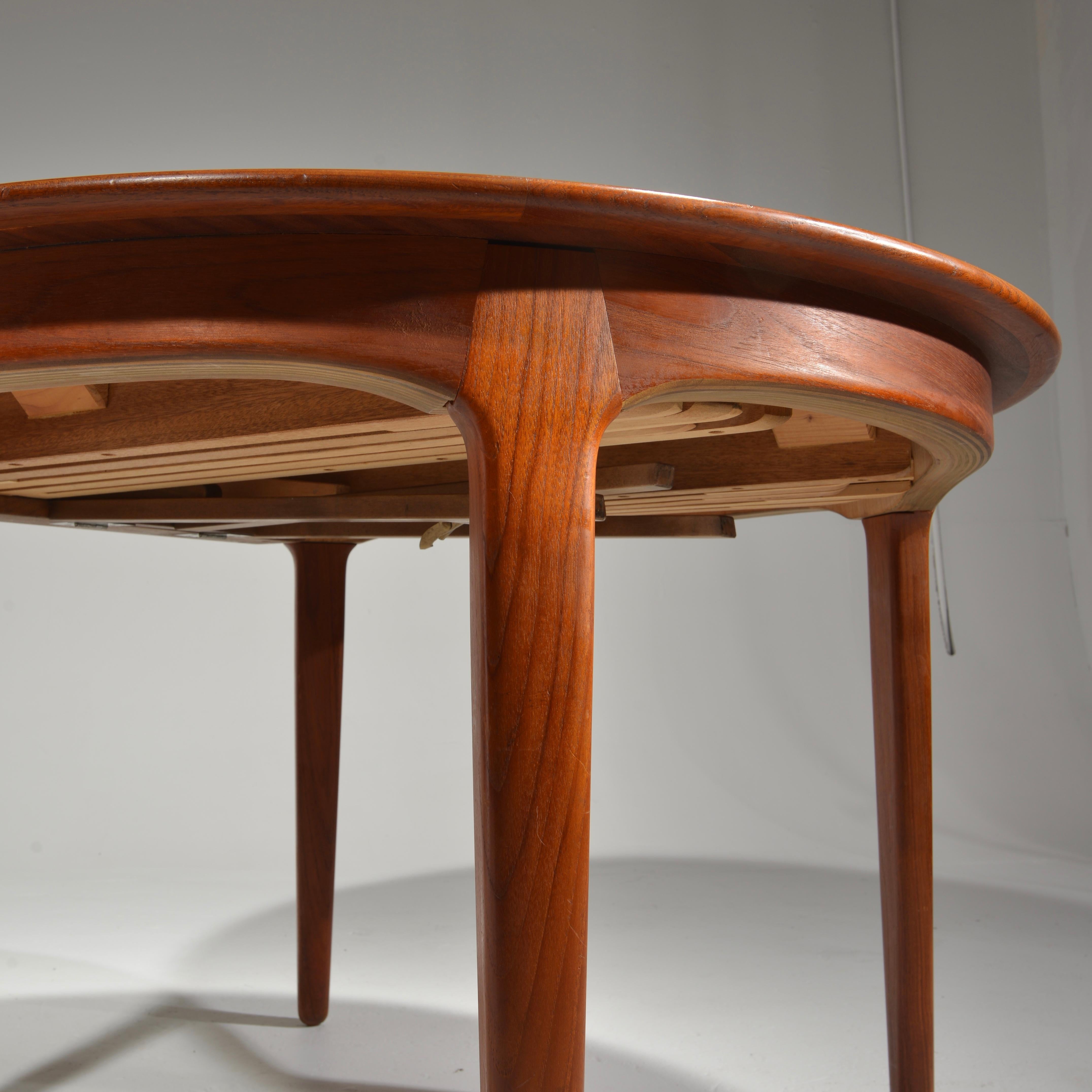 Extra Long Danish Teak Round Table with 4 Extensions by Henning Kjaernulf 6