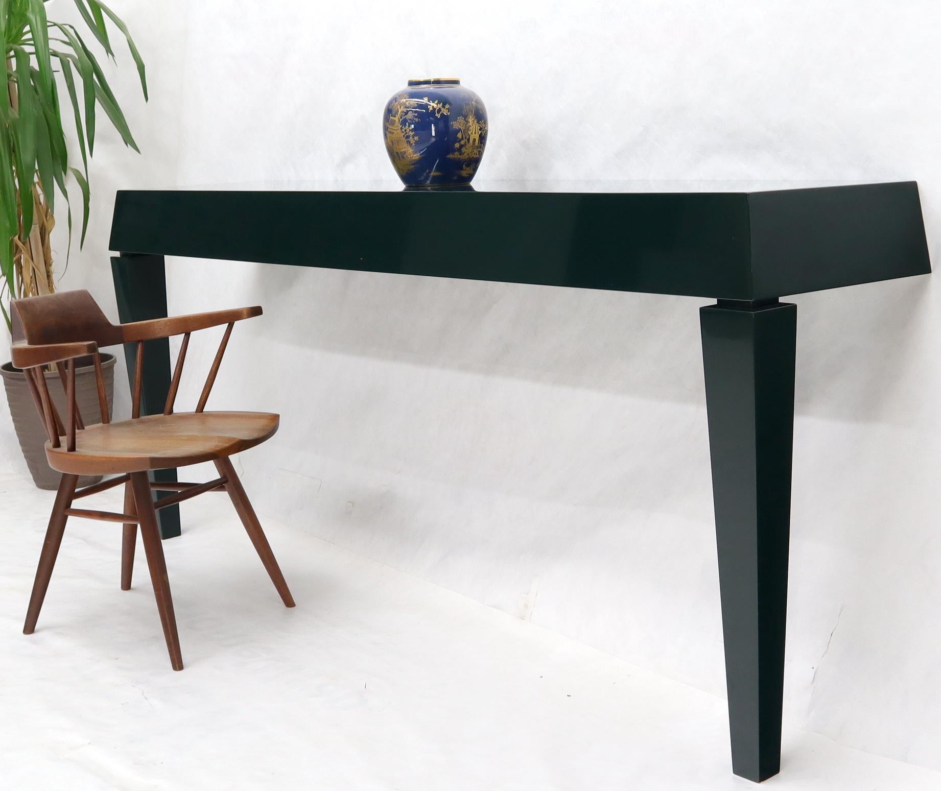 American Extra Long Dark Green Lacquer Console Wall Table For Sale