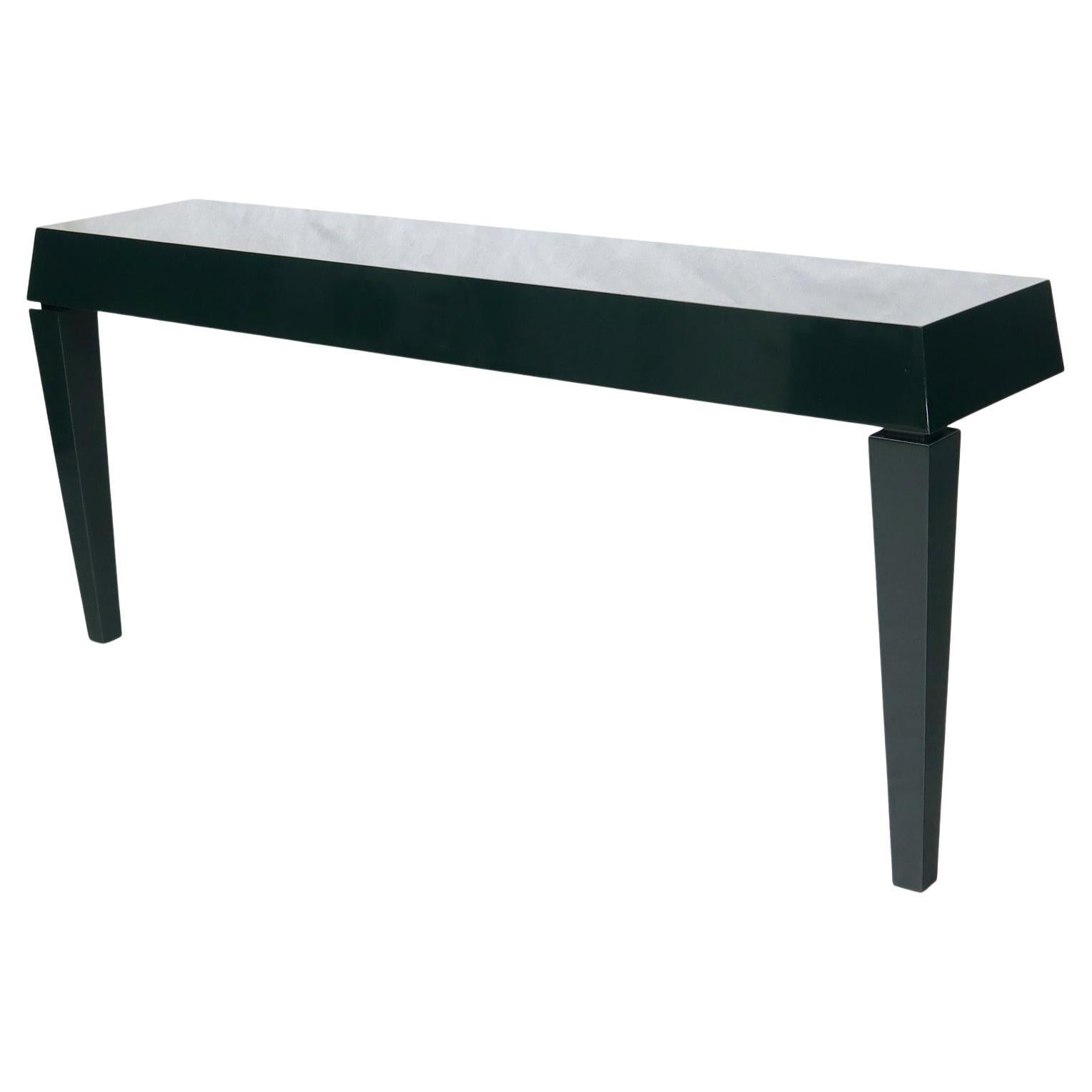 Extra Long Dark Green Lacquer Console Wall Table For Sale