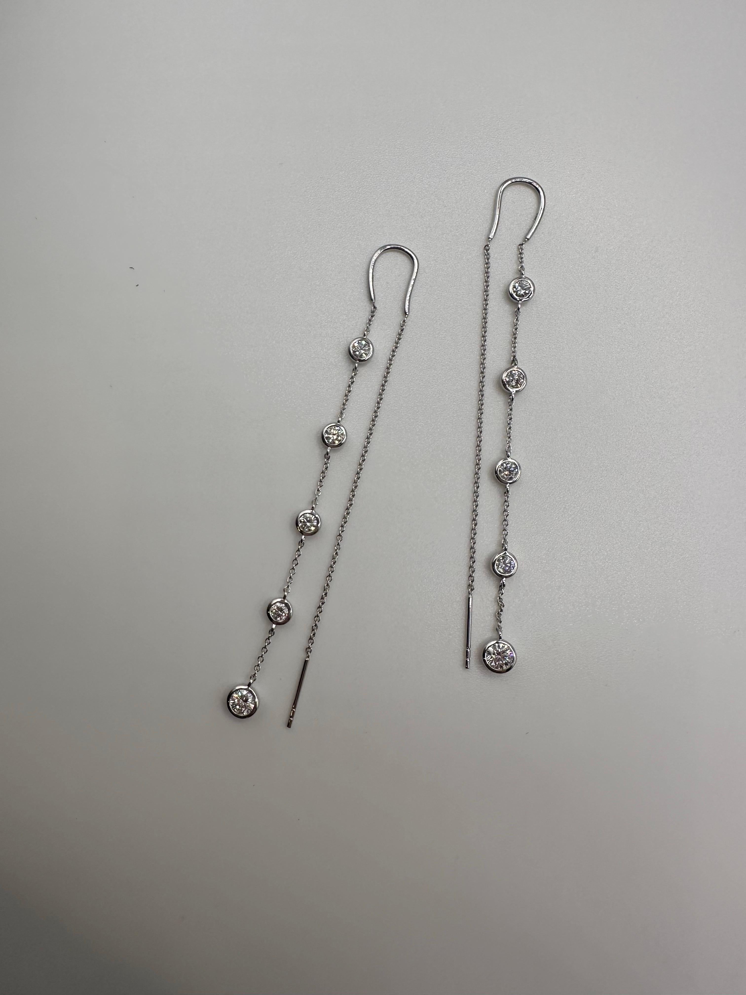 Brilliant Cut Extra long diamonds by the yard earrings 18KT gold For Sale
