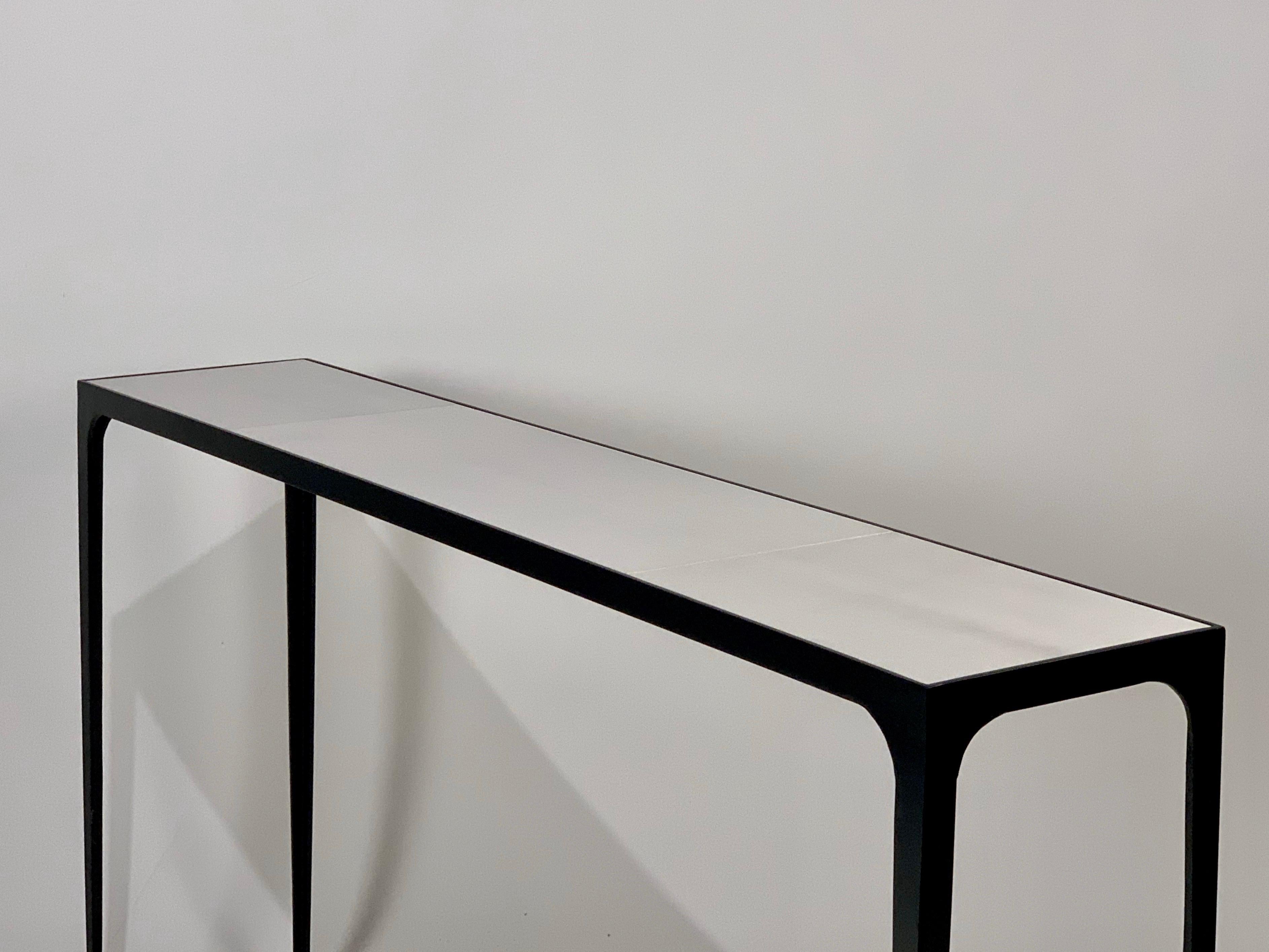 French Extra-Long 'Esquisse' Blackened Iron and Goatskin Console by Design Frères For Sale