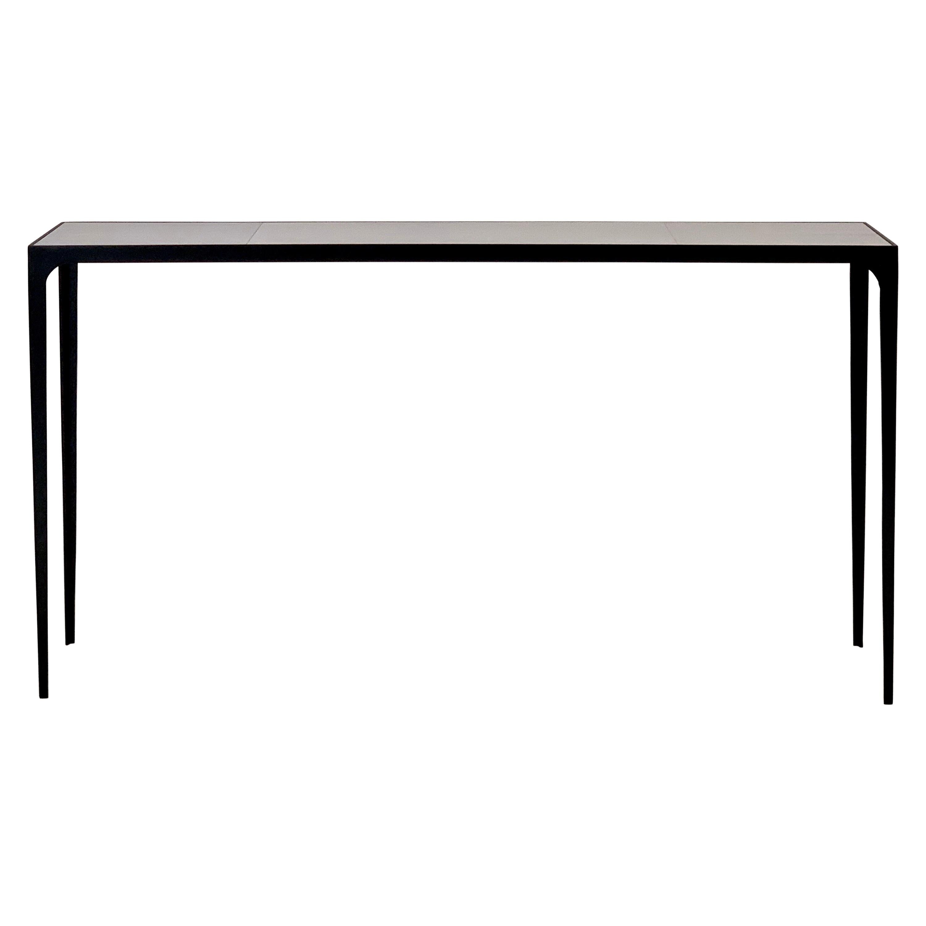 Extra-Long 'Esquisse' Blackened Iron and Goatskin Console by Design Frères For Sale