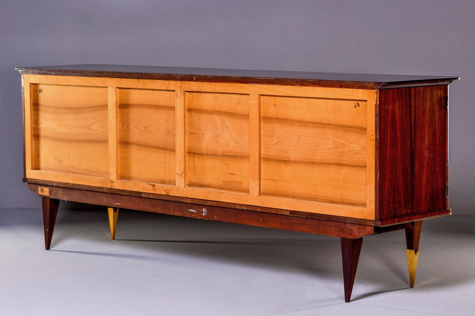 Extra Long French Deco Macassar Buffet Credenza with Marquetry and Ebonized Top 9
