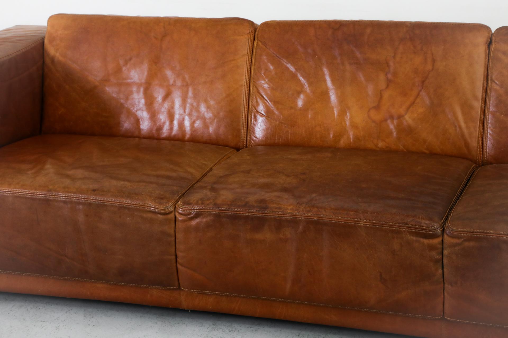 Extra Long Gerard van den Berg Style Cognac Leather Sofa by Topform 14