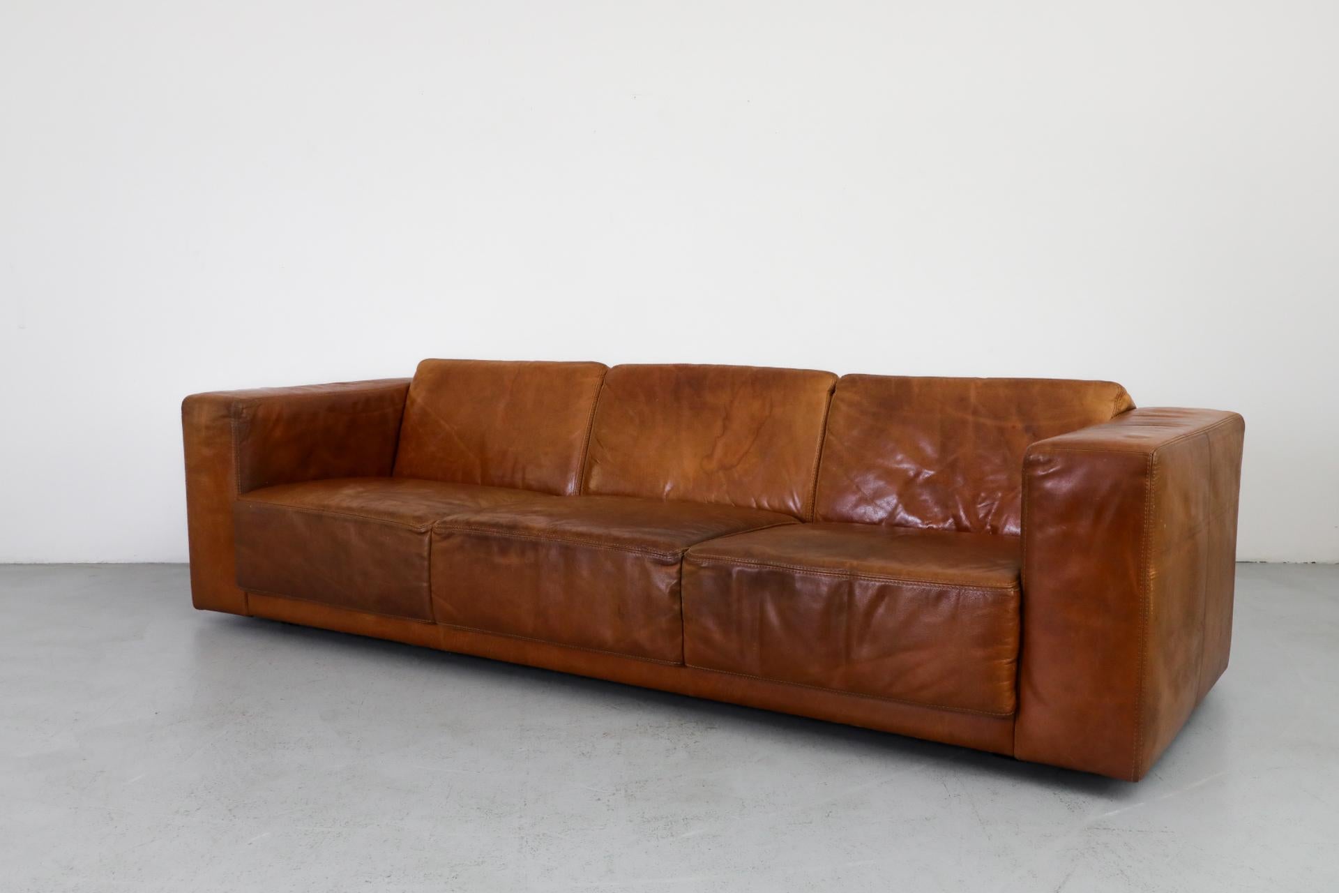 Dutch Extra Long Gerard van den Berg Style Cognac Leather Sofa by Topform
