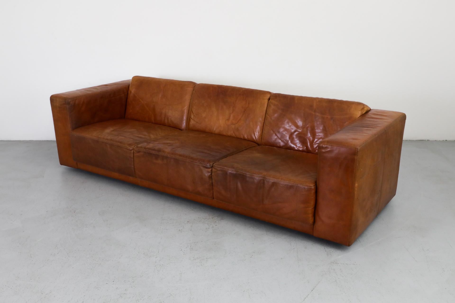 Extra Long Gerard van den Berg Style Cognac Leather Sofa by Topform In Good Condition In Los Angeles, CA
