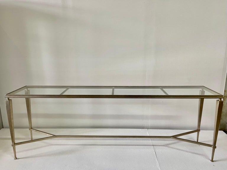 Extra Long Heavy French Gilded Steel Console Table For Sale 5