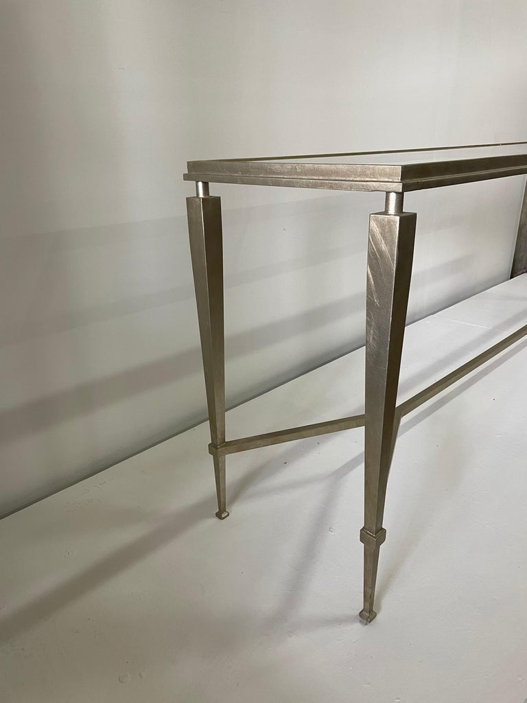 Extra Long Heavy French Gilded Steel Console Table For Sale 7
