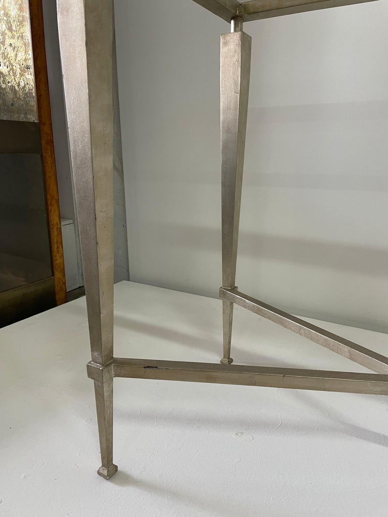 Extra Long Heavy French Gilded Steel Console Table In Good Condition For Sale In East Hampton, NY