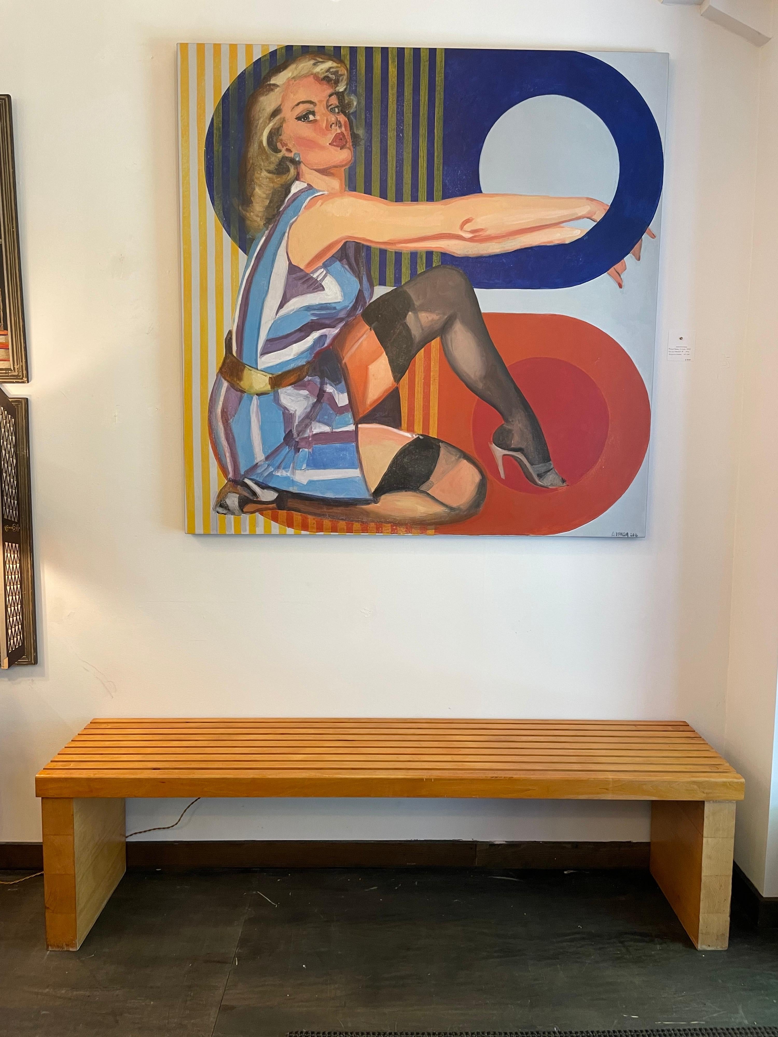 Banc à lattes extra long et lourd en bois d'érable vintage en vente 10