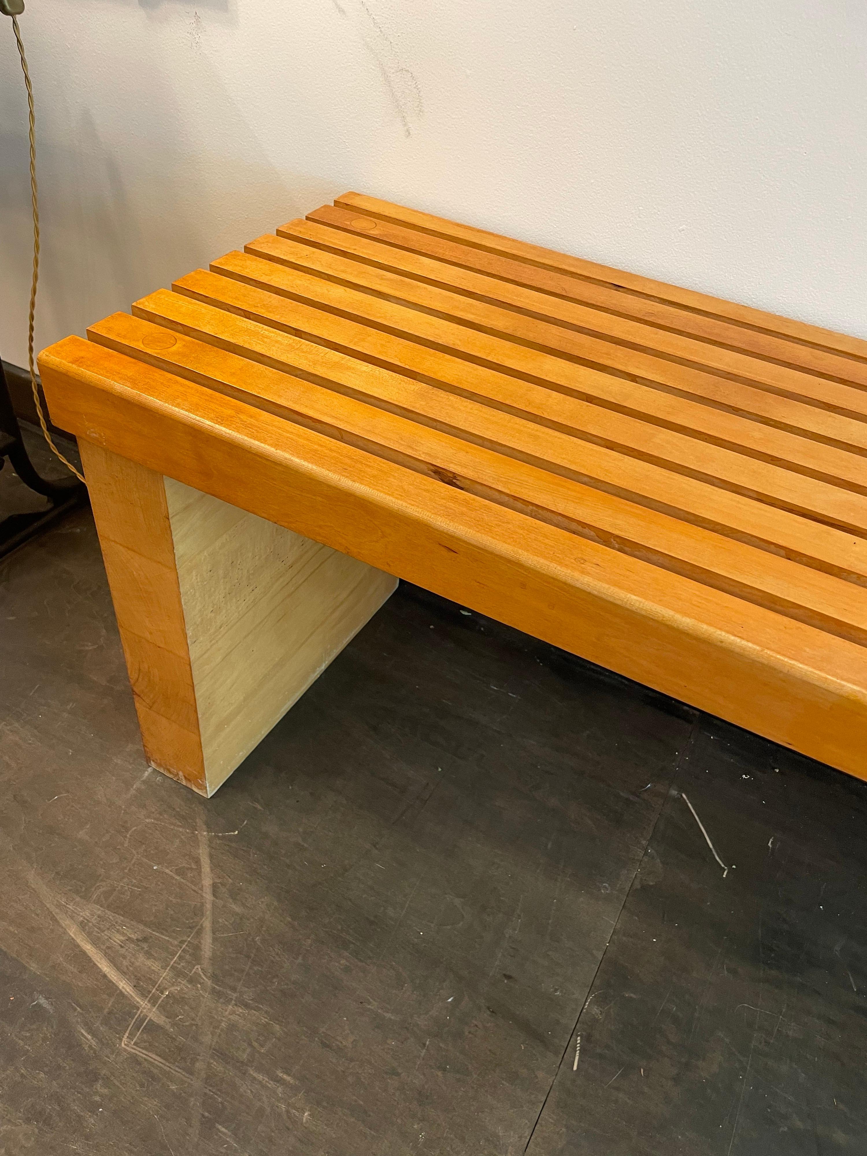 Extra Long Heavy Vintage Maple Wood Slatted Bench For Sale 10