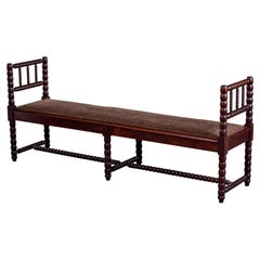 Extra Long Late 19th C French Carved and Upholstered Bench