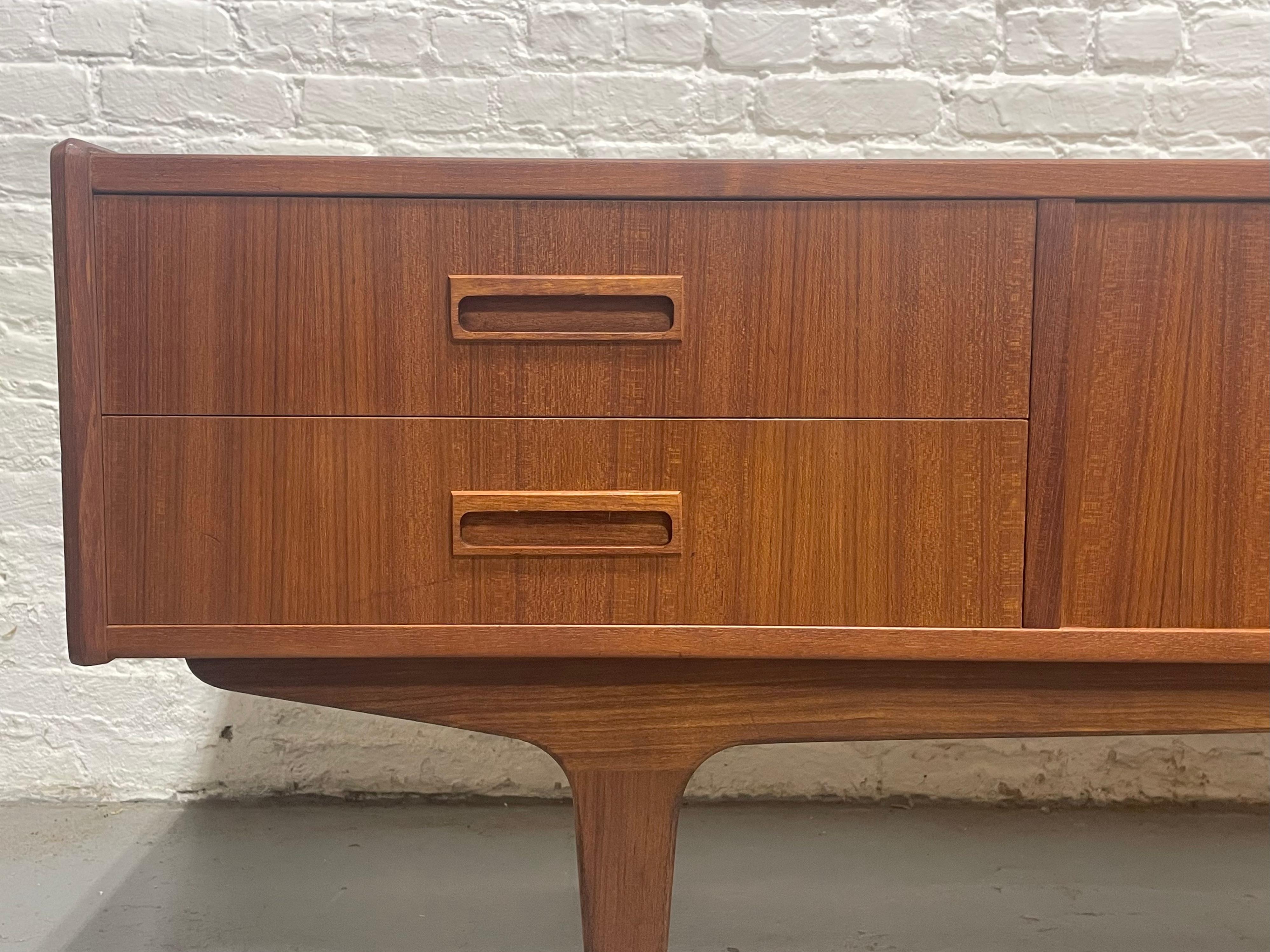 Teak Extra Long Mid-Century Modern Credenza / Media Stand by P. Westergaard’s Mobelfa For Sale