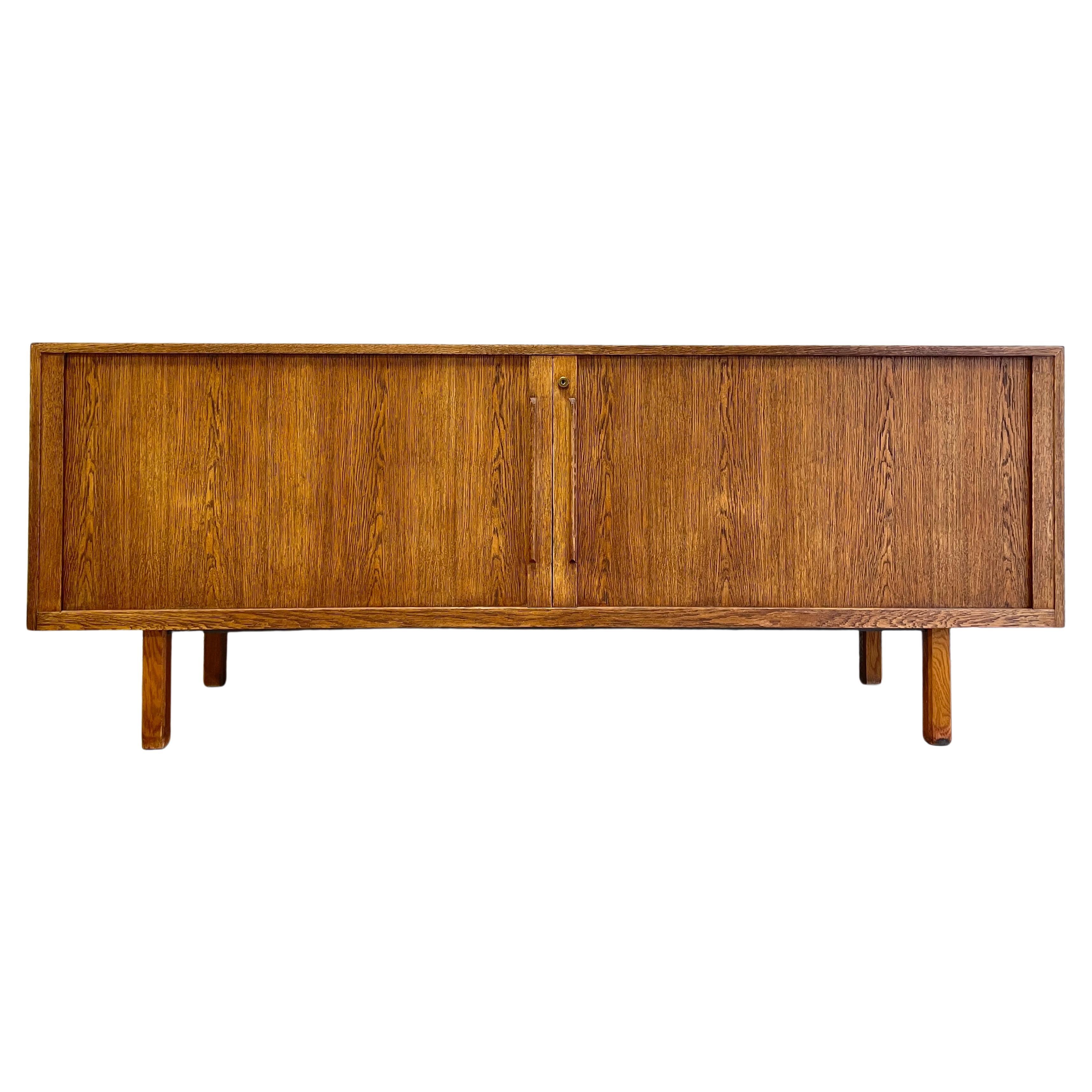 Extra Long Mid-Century Modern Oak Tambour Credenza / Media Stand, c. 1960s