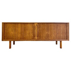 Extra Long Mid-Century Modern Oak Tambour Credenza / Media Stand, c. 1960s