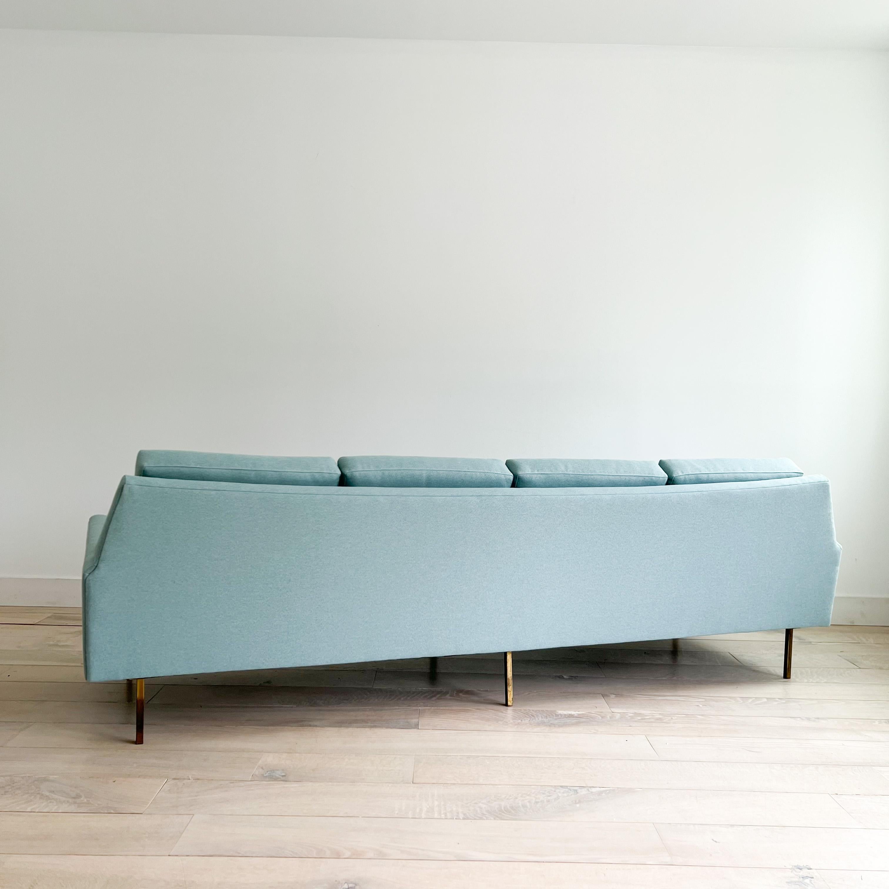 Extra Long Mid-Century Modern Sofa with Curved Back and Brass Legs 4