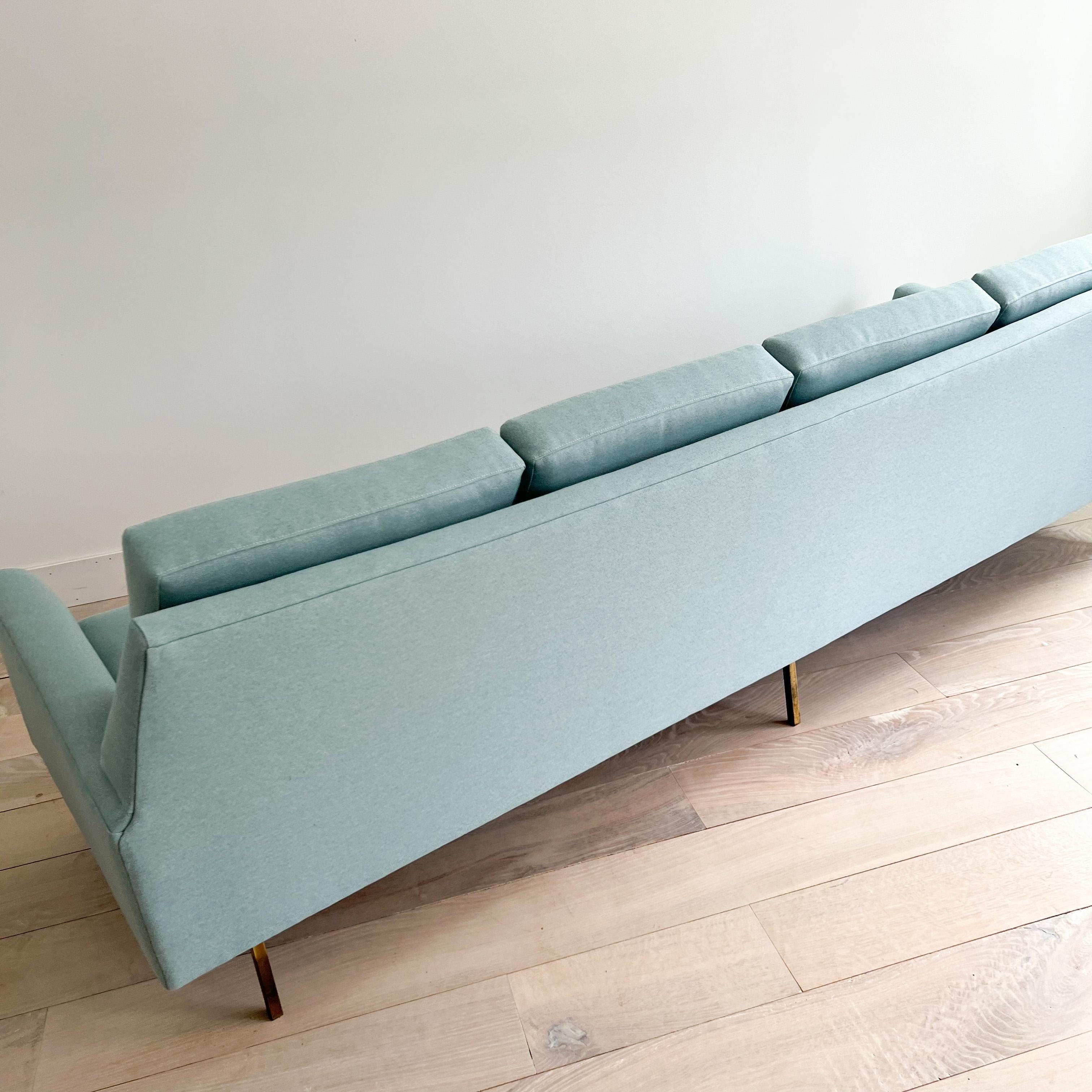 Extra Long Mid-Century Modern Sofa with Curved Back and Brass Legs 5