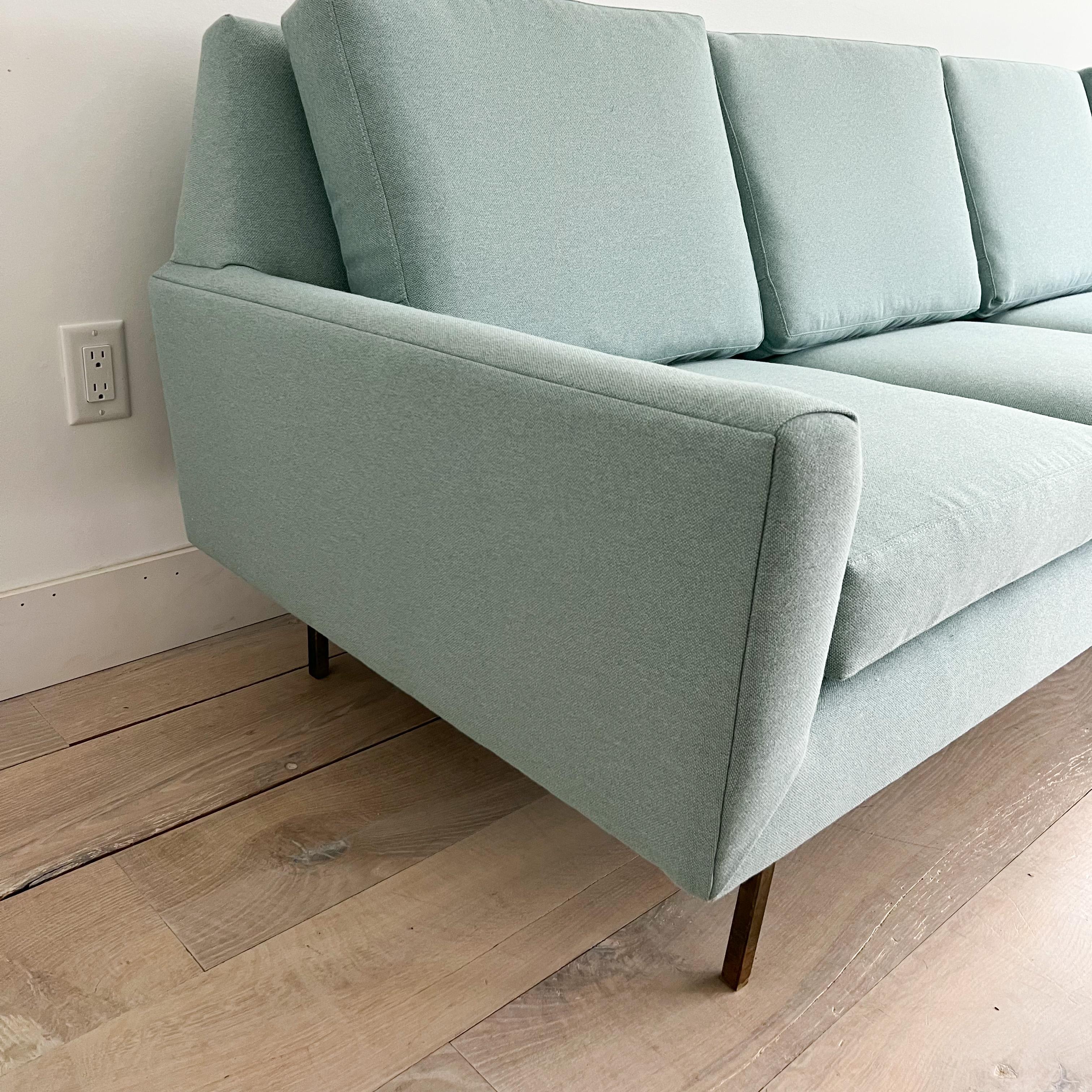 Extra Long Mid-Century Modern Sofa with Curved Back and Brass Legs In Good Condition In Asheville, NC
