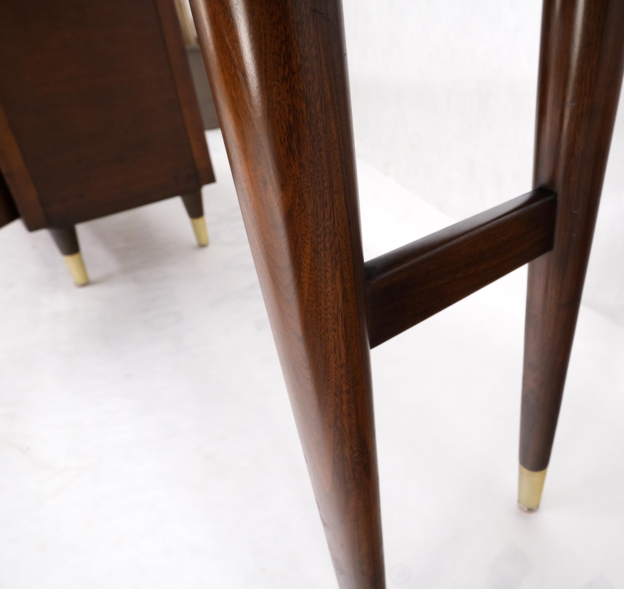 Brass Extra Long Mid Century Modern Walnut Console Table w/ Two Door Compartment