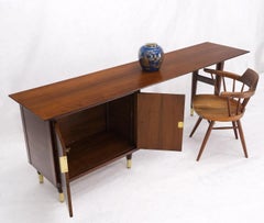 Extra Long Mid Century Modern Walnut Console Table w/ Two Door Compartment