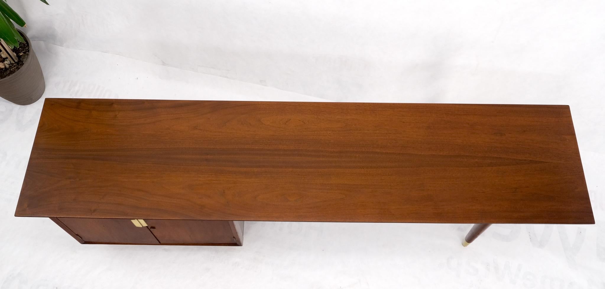American Extra Long Mid Century Modern Walnut Console Table w/ Two Door Compartment