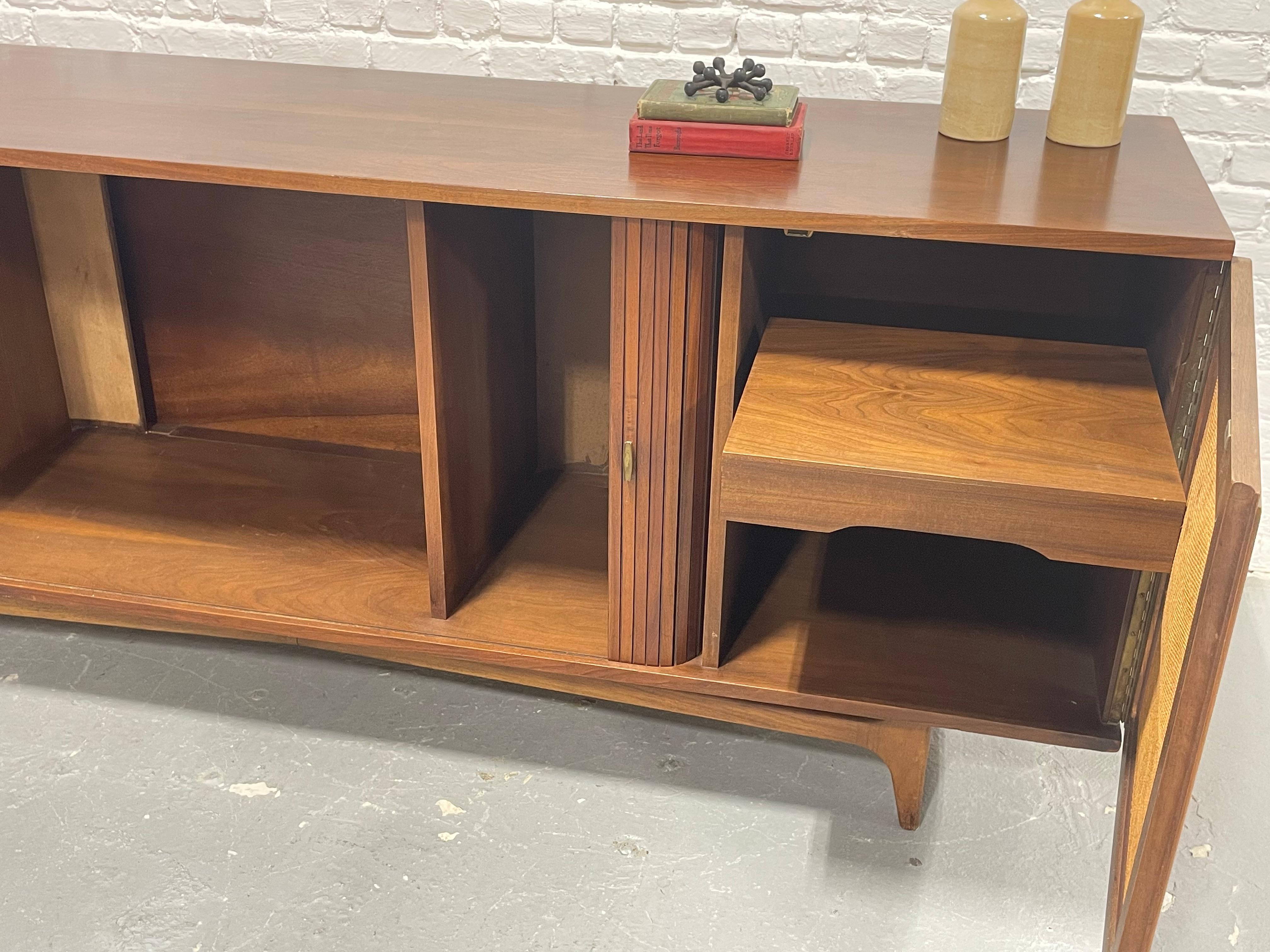 Extra Long Mid-Century Modern Walnut Credenza with Cane Accents, c. 1960s For Sale 5