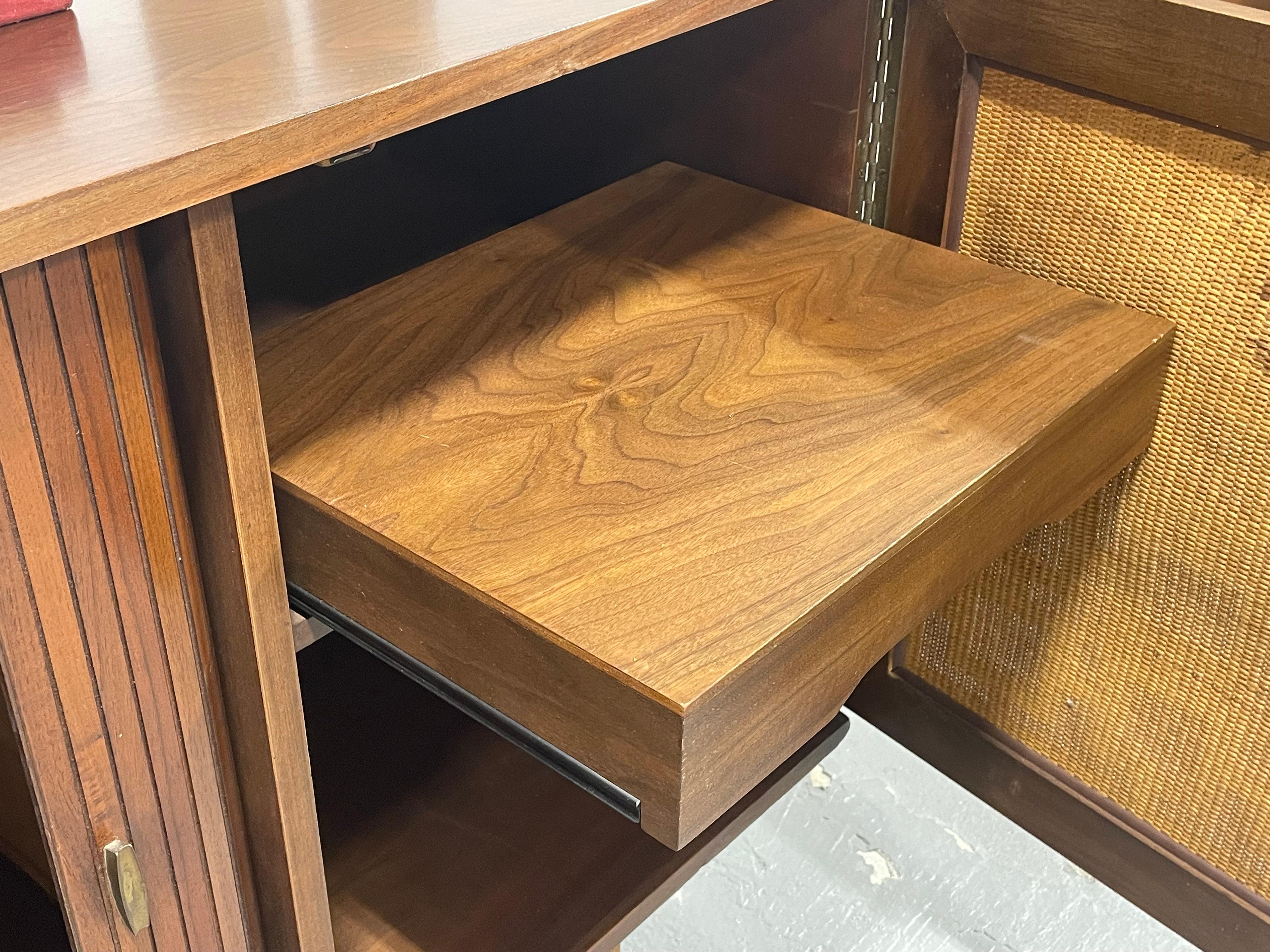 Extra Long Mid-Century Modern Walnut Credenza with Cane Accents, c. 1960s For Sale 6