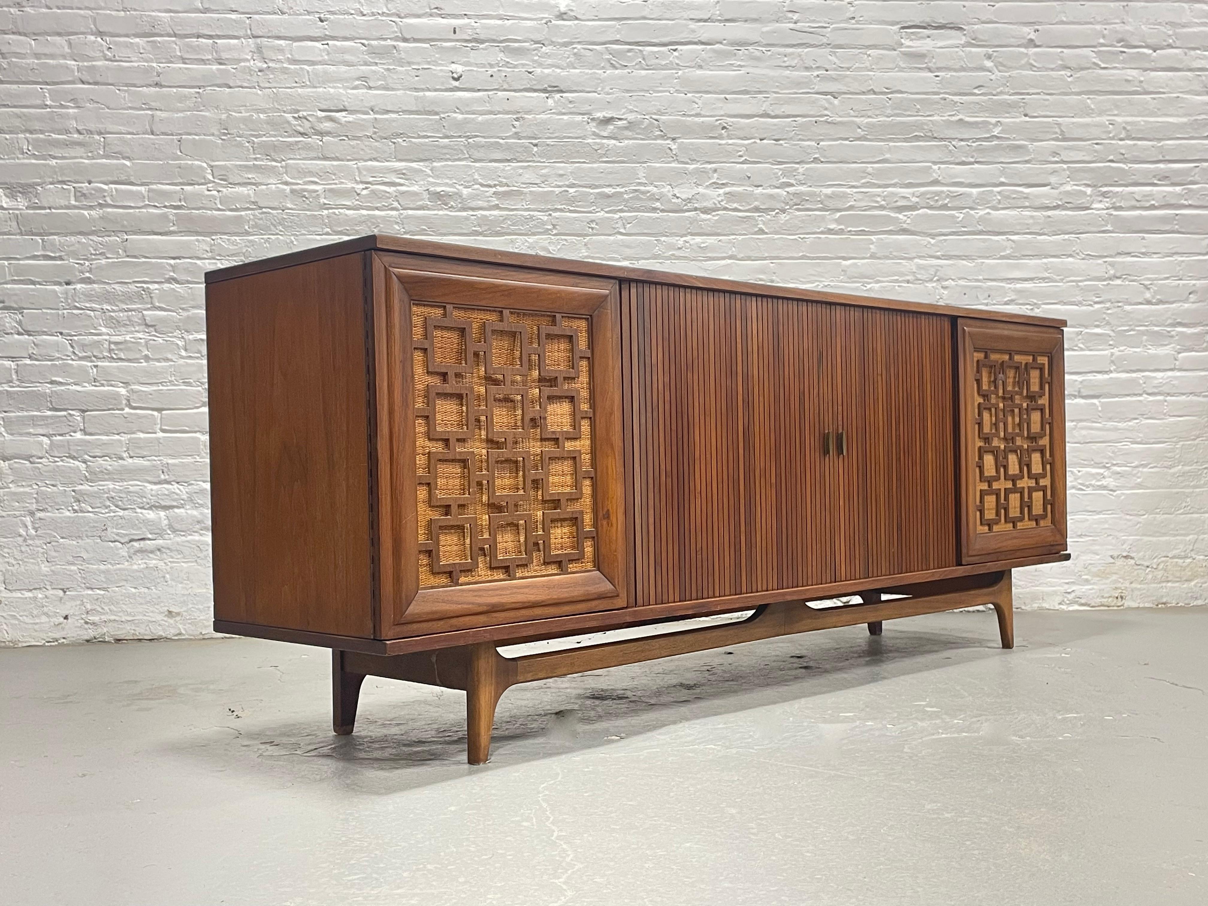Extra Long Mid-Century Modern Walnut Credenza with Cane Accents, c. 1960s For Sale 7