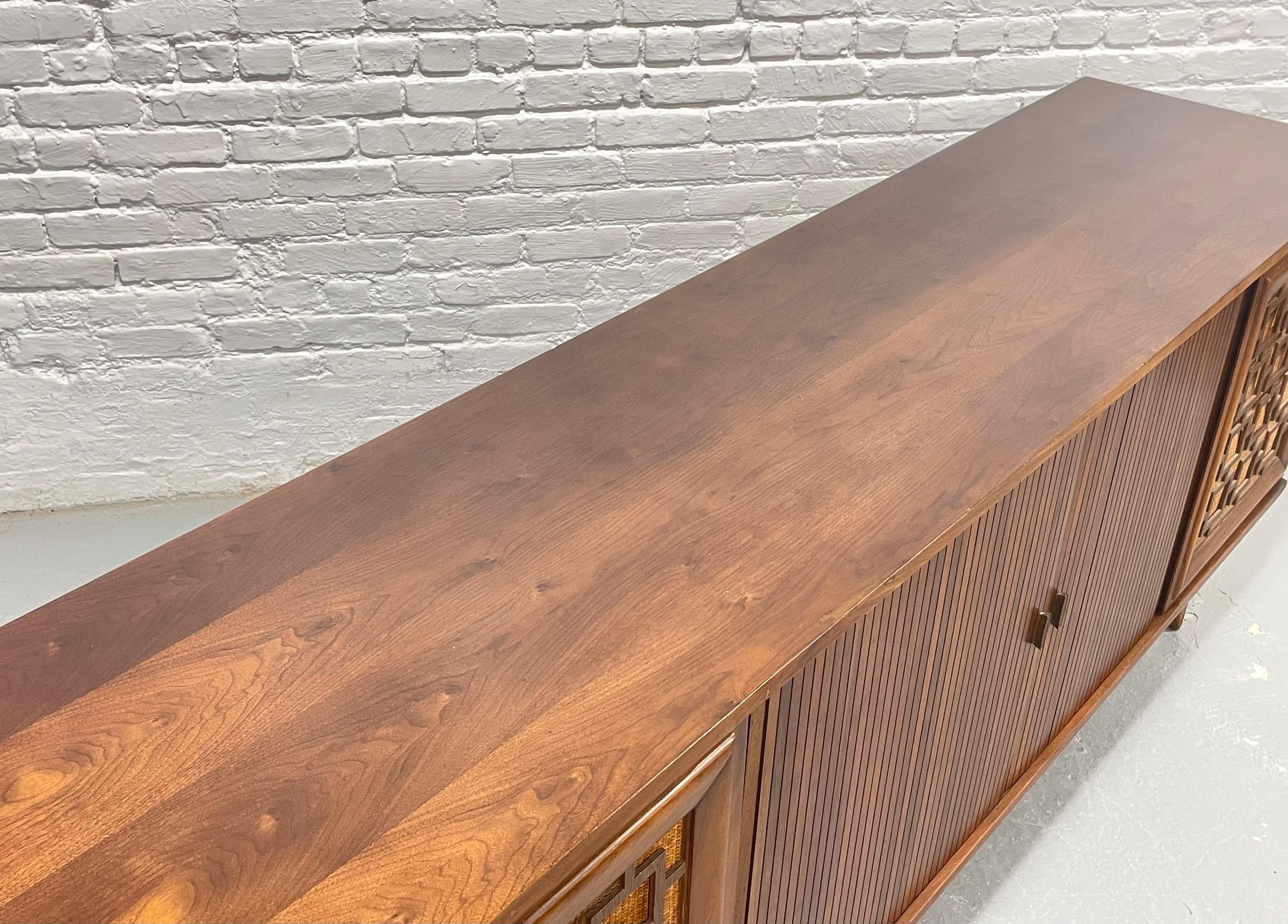 Extra Long Mid-Century Modern Walnut Credenza with Cane Accents, c. 1960s For Sale 8