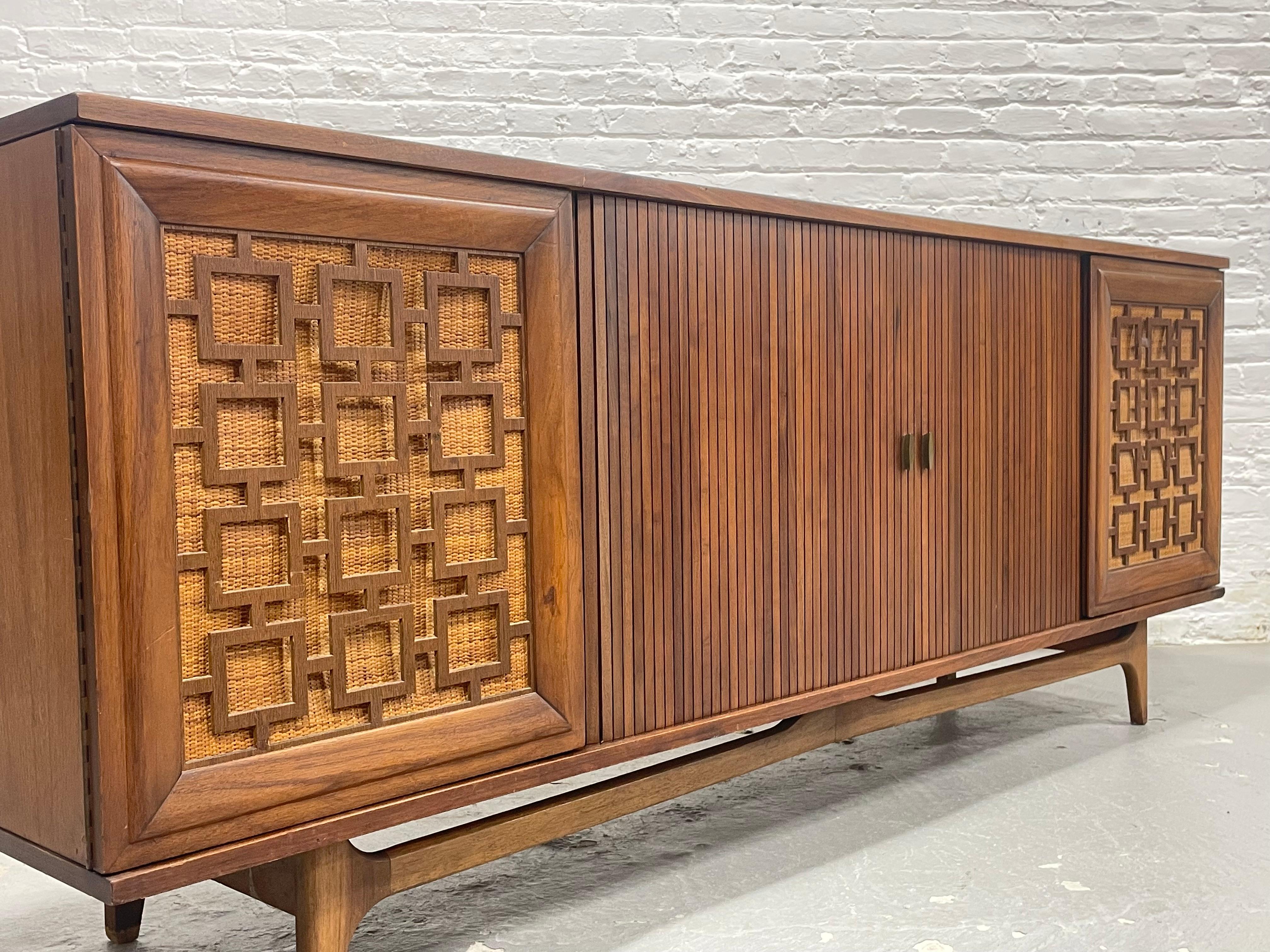 Extra Long Mid-Century Modern Walnut Credenza with Cane Accents, c. 1960s For Sale 9