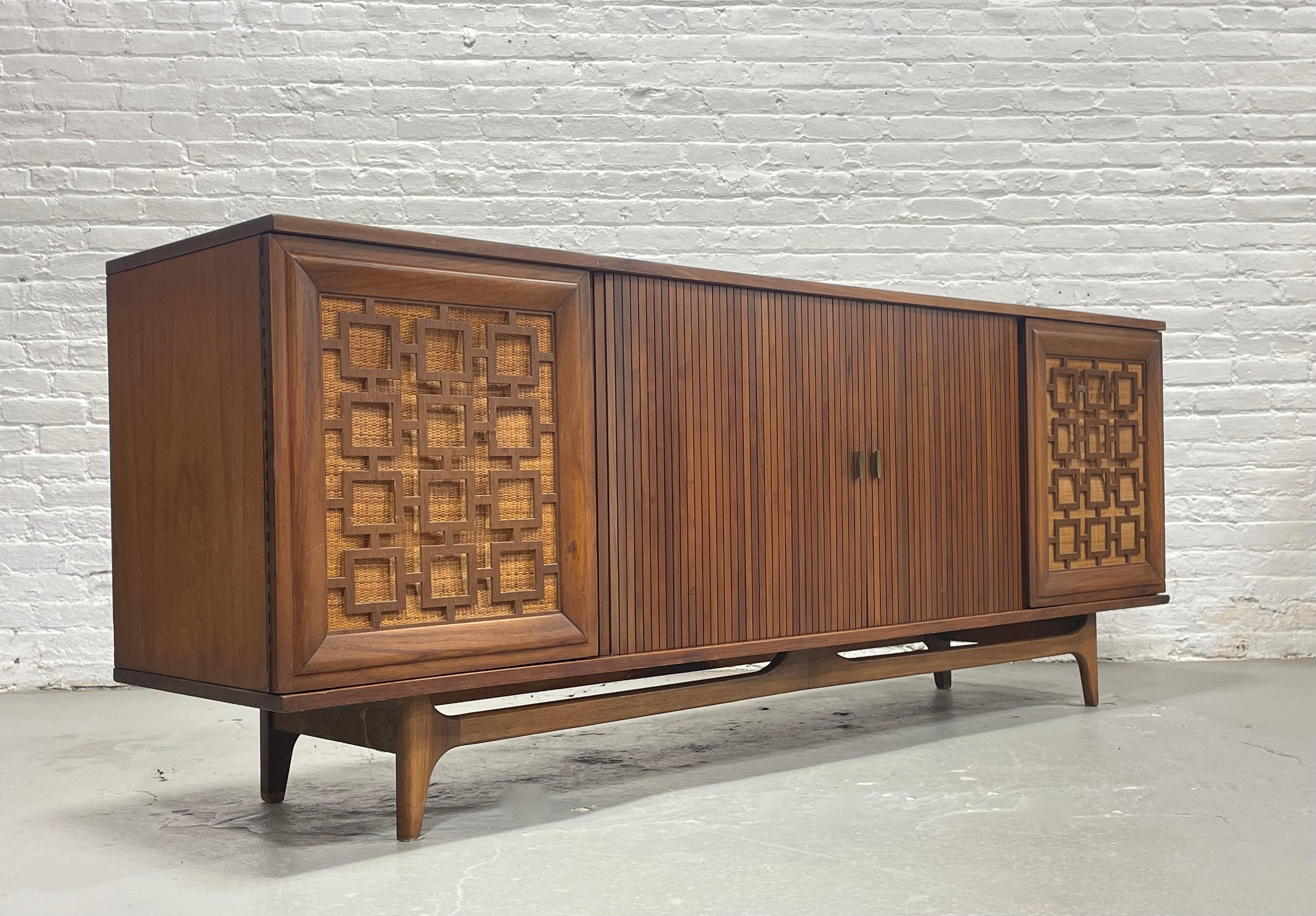 Extra Long Mid-Century Modern Walnut Credenza with Cane Accents, c. 1960s For Sale 10