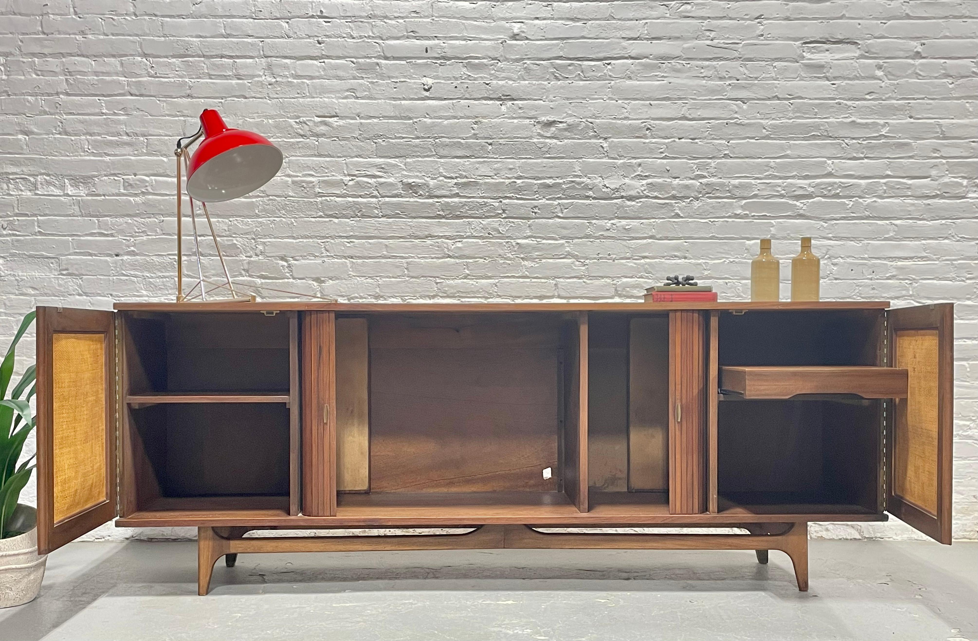 Extra Long Mid-Century Modern Walnut Credenza with Cane Accents, c. 1960s In Good Condition For Sale In Weehawken, NJ
