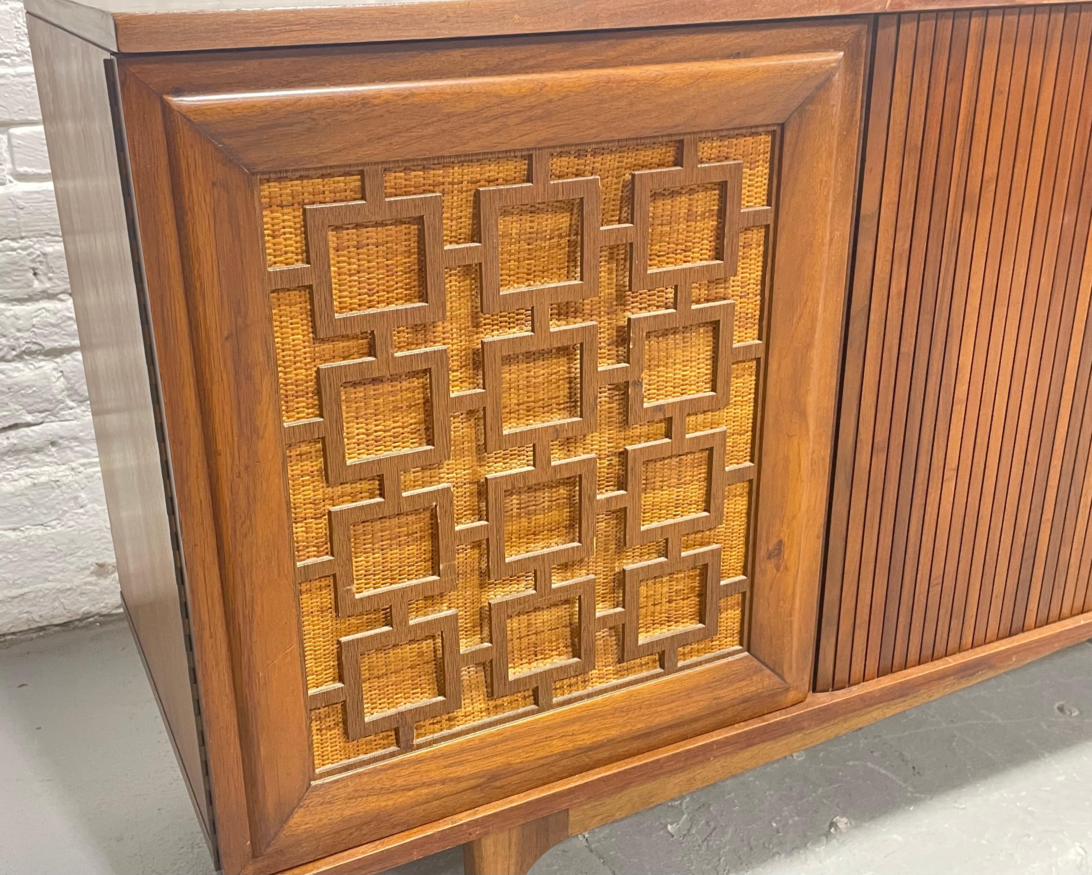 Extra Long Mid-Century Modern Walnut Credenza with Cane Accents, c. 1960s For Sale 1
