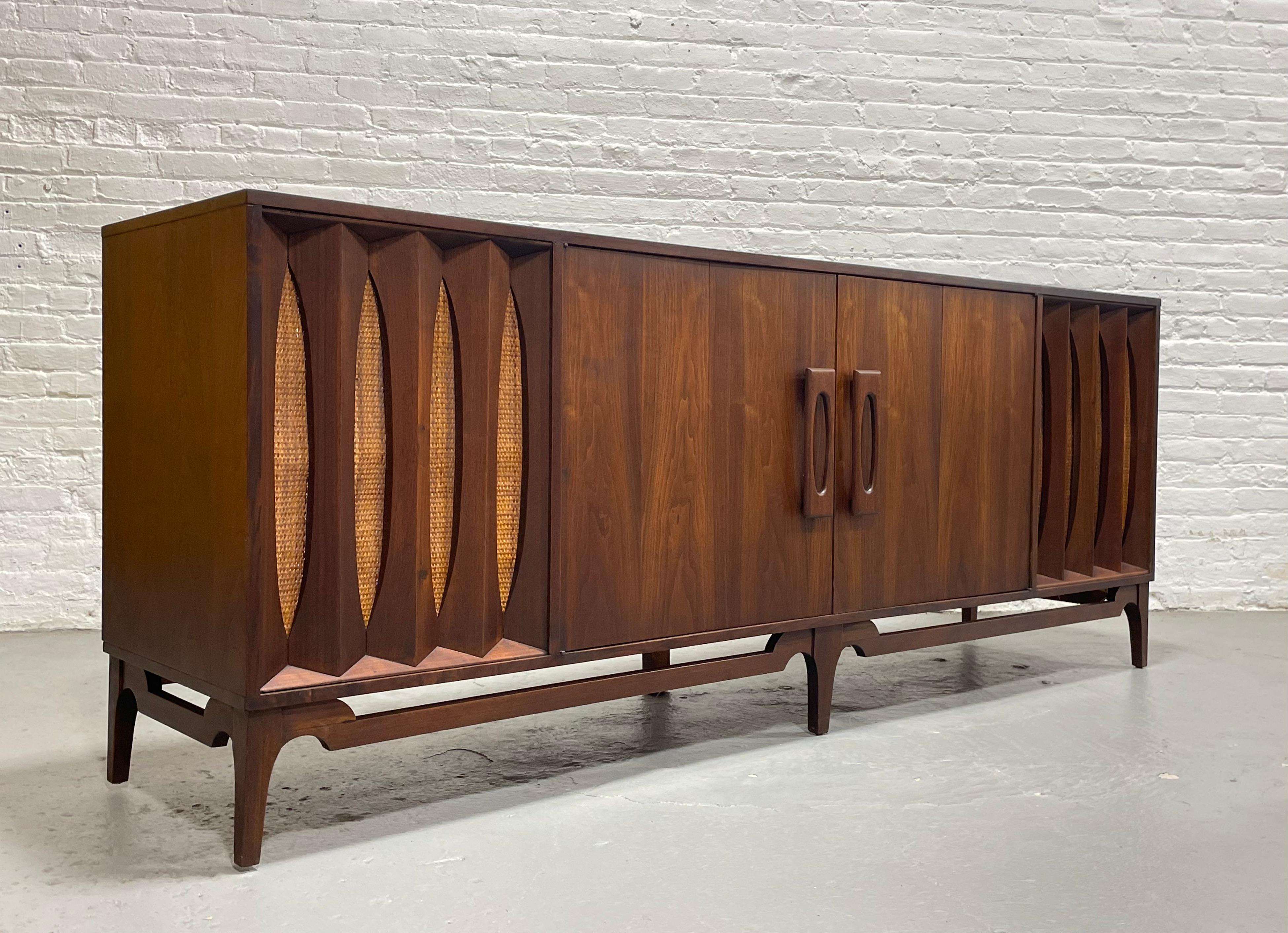 Caning Extra LONG Mid Century MODERN Walnut Stereo Cabinet / CREDENZA / Media Stand, c.