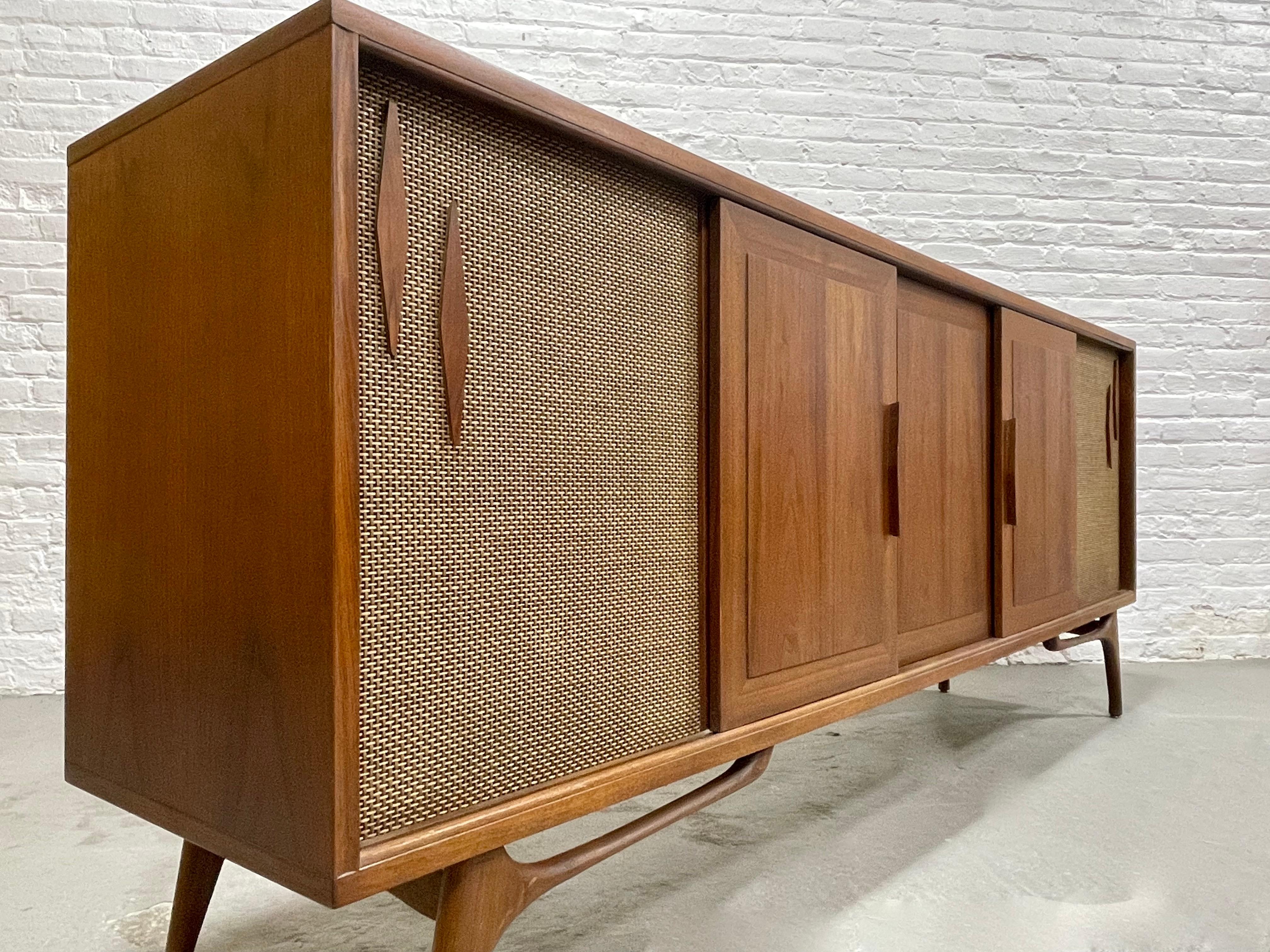 Extra LONG Mid Century MODERN Walnut Stereo Cabinet / CREDENZA / Media Stand 9