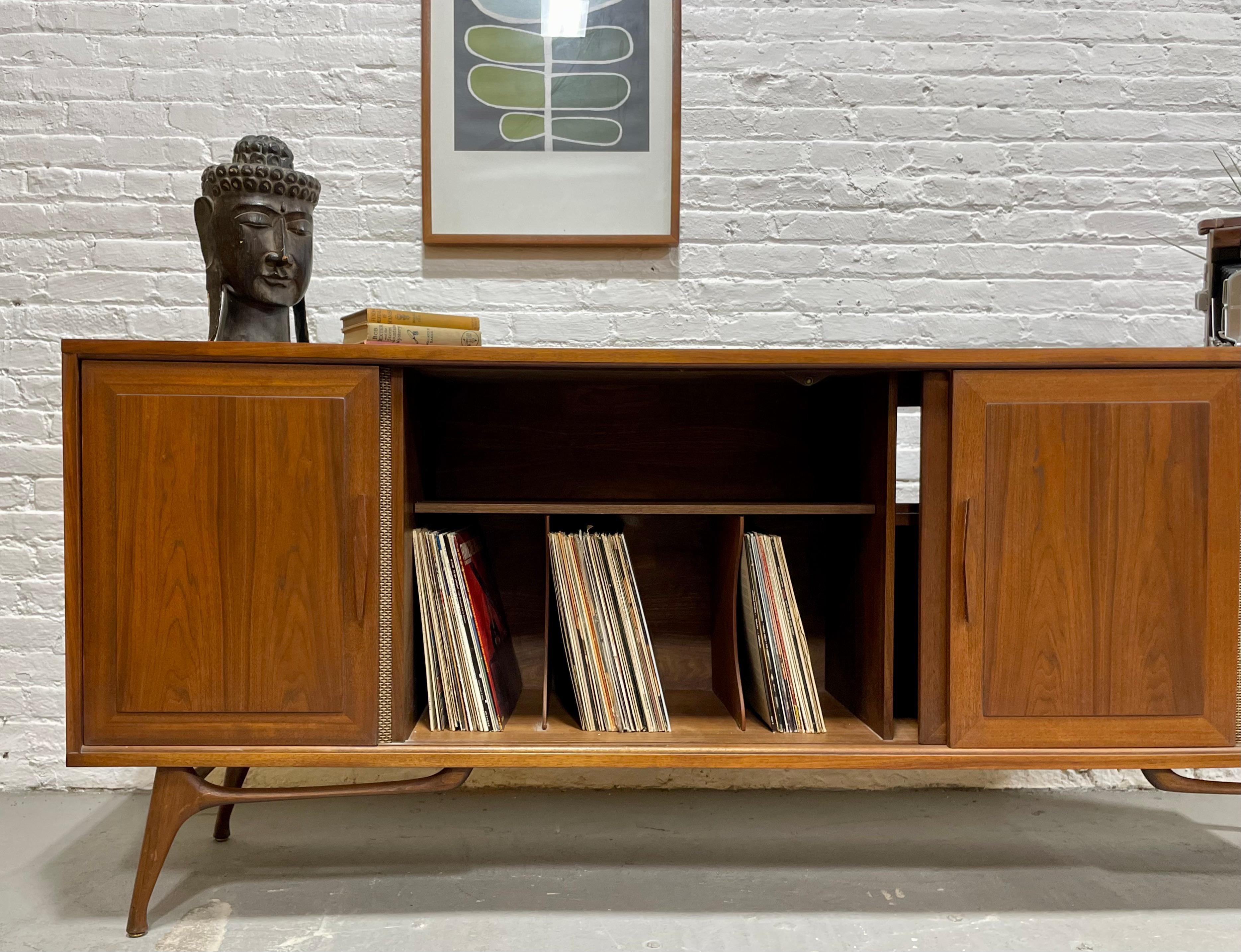 Mid-20th Century Extra LONG Mid Century MODERN Walnut Stereo Cabinet / CREDENZA / Media Stand