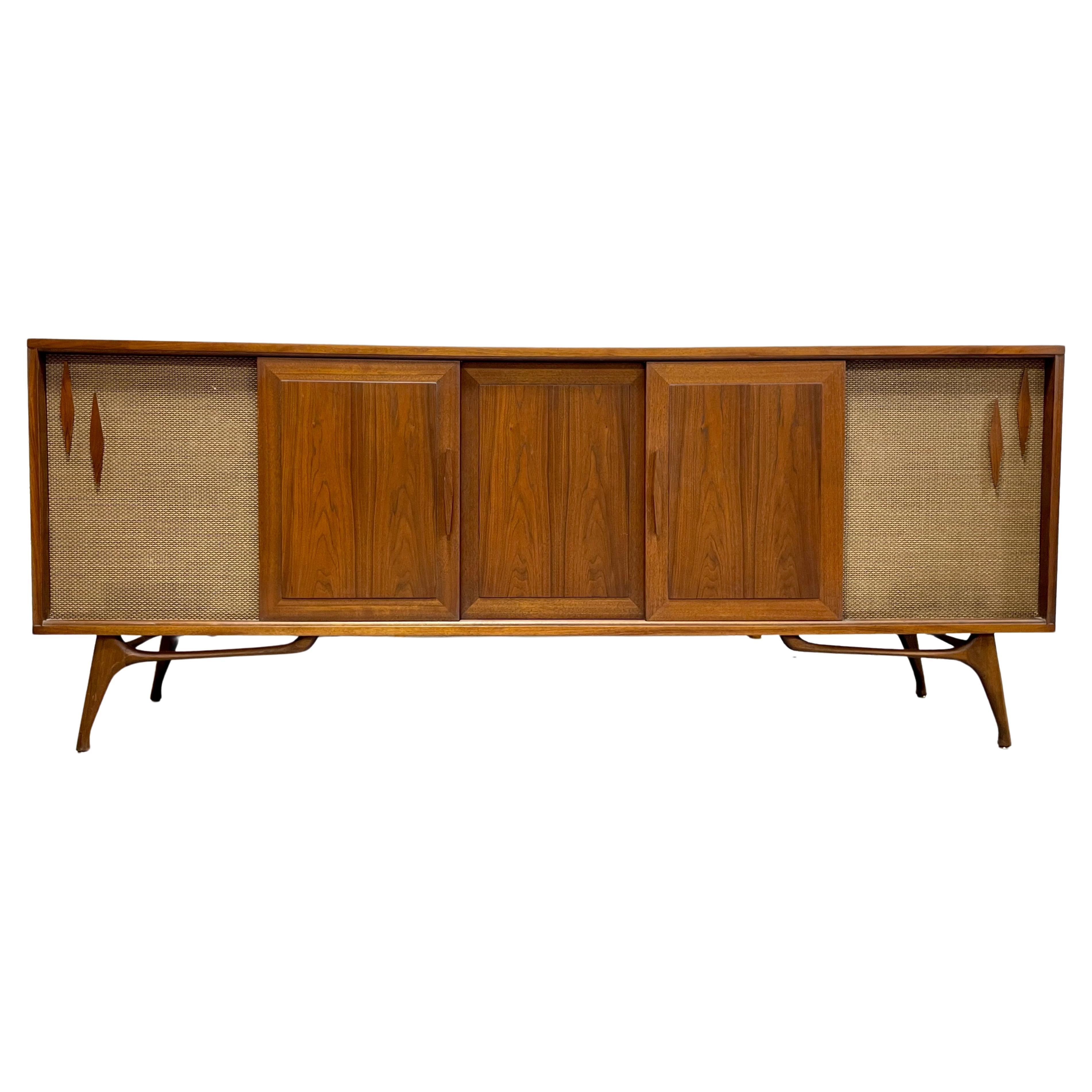 Extra LONG Mid Century MODERN Walnut Stereo Cabinet / CREDENZA / Media Stand