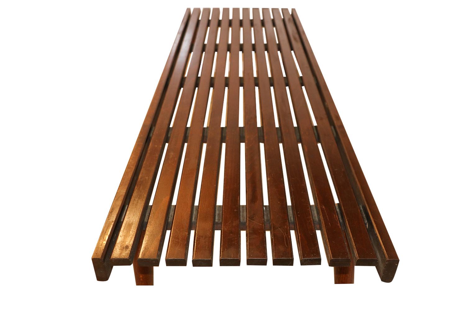 American Extra Long Mid Century Slatted Wood Bench Coffee Table George Nelson Style