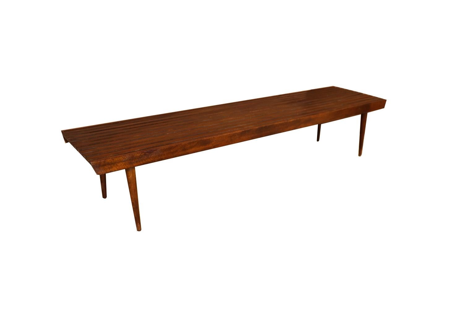 Extra Long Mid Century Slatted Wood Bench Coffee Table George Nelson Style 1